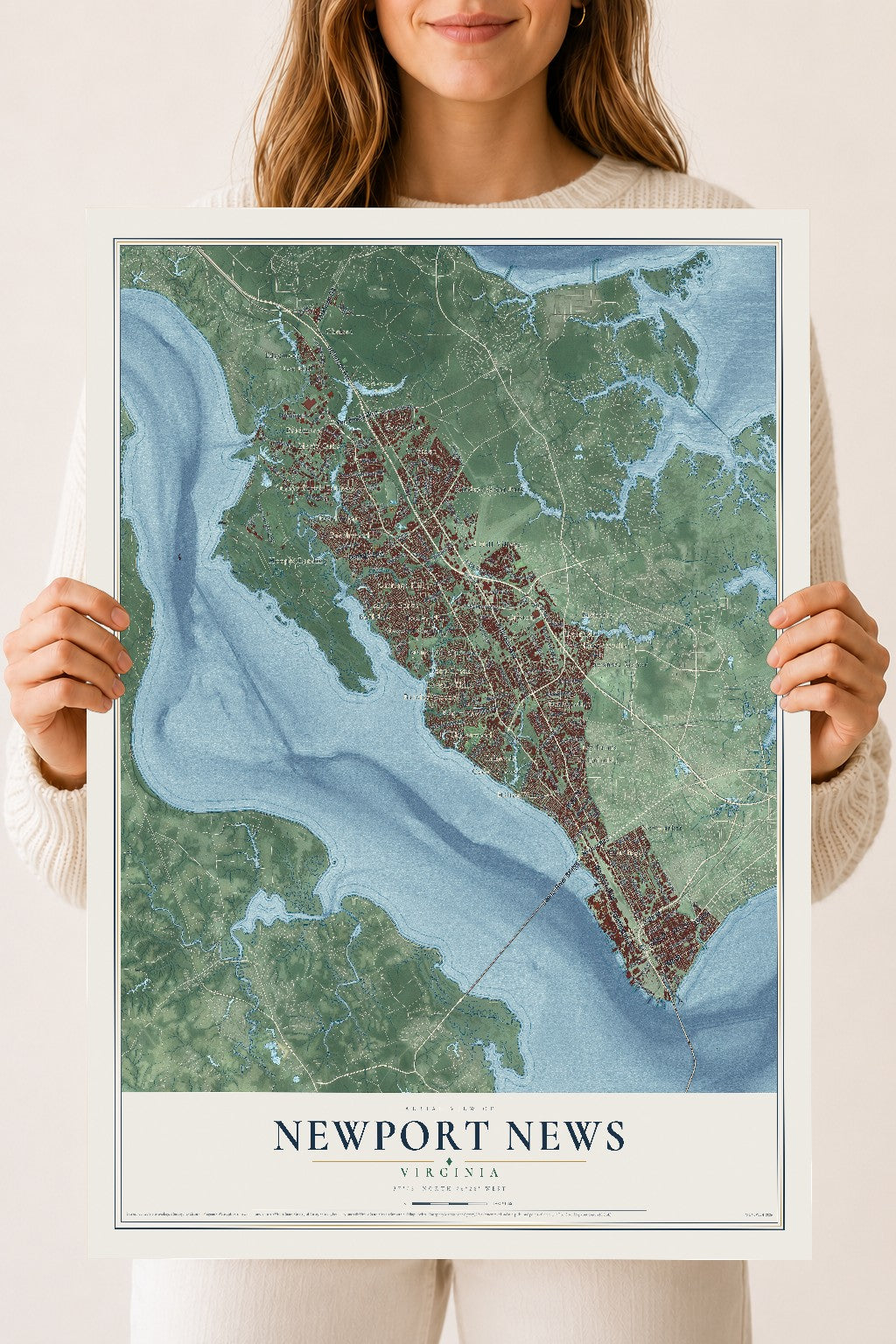 Map of Newport News, Virginia, 18 x 24 inch unframed archival matte print