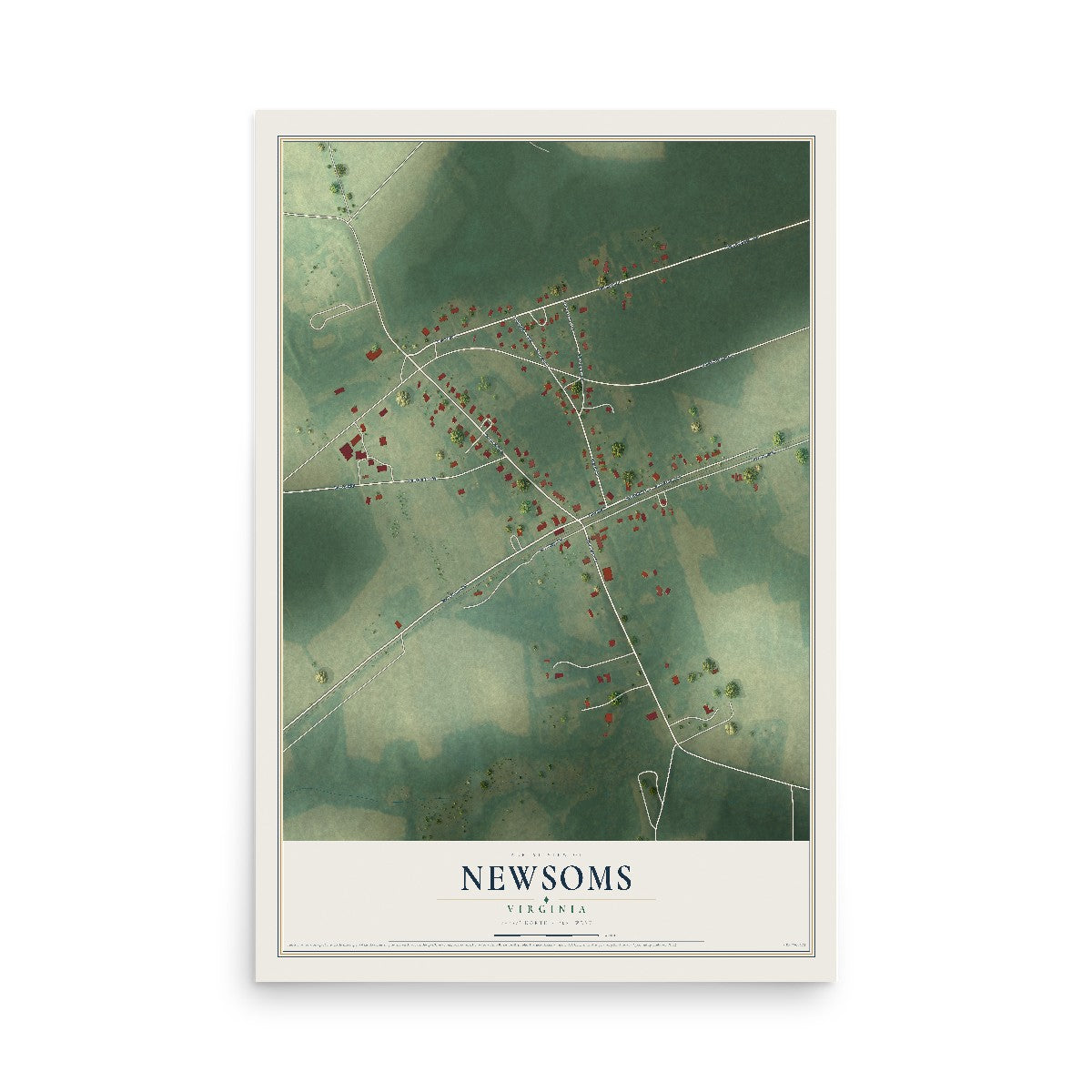 Map of Newsoms, Virginia, 12 x 18 inch unframed archival matte print