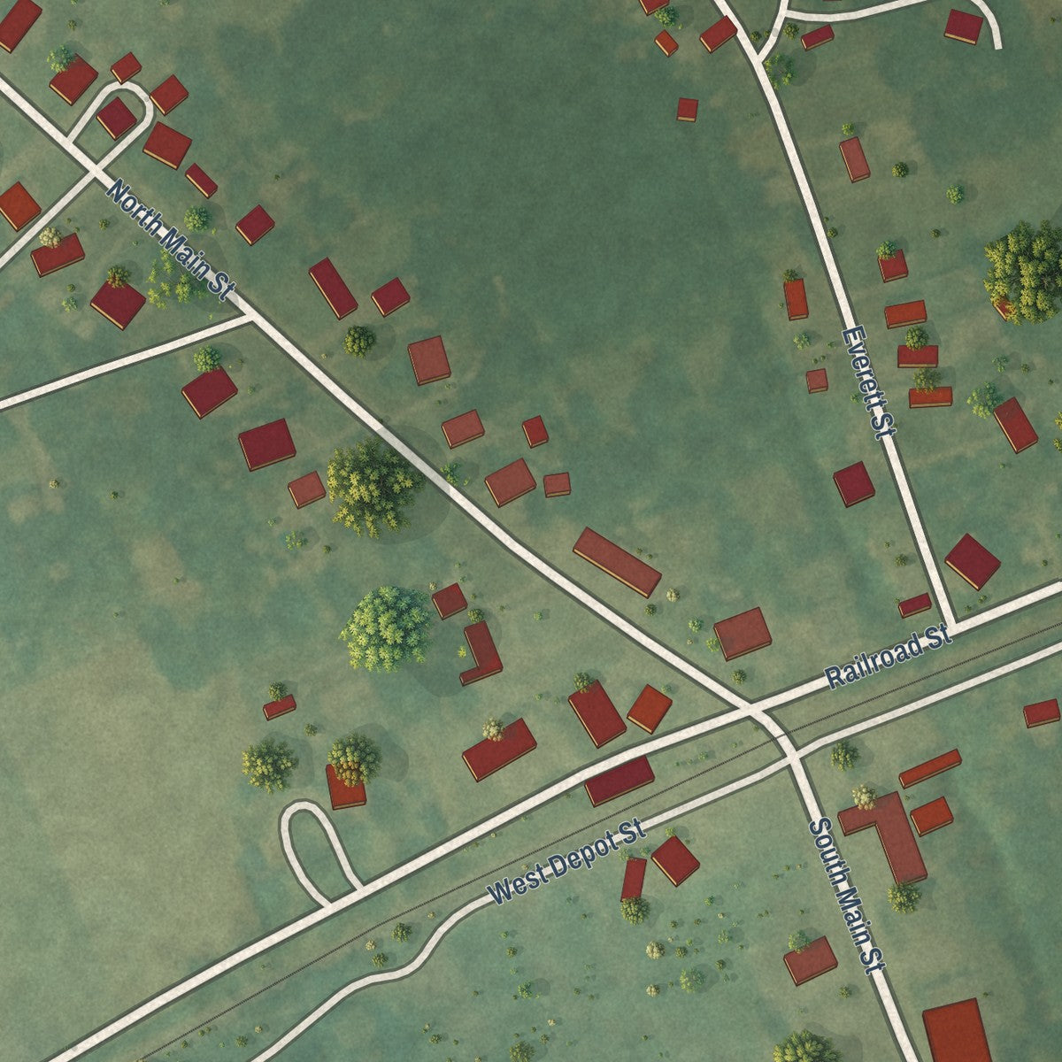 Close-up of the map of Newsoms, Virginia print showing street and building detail