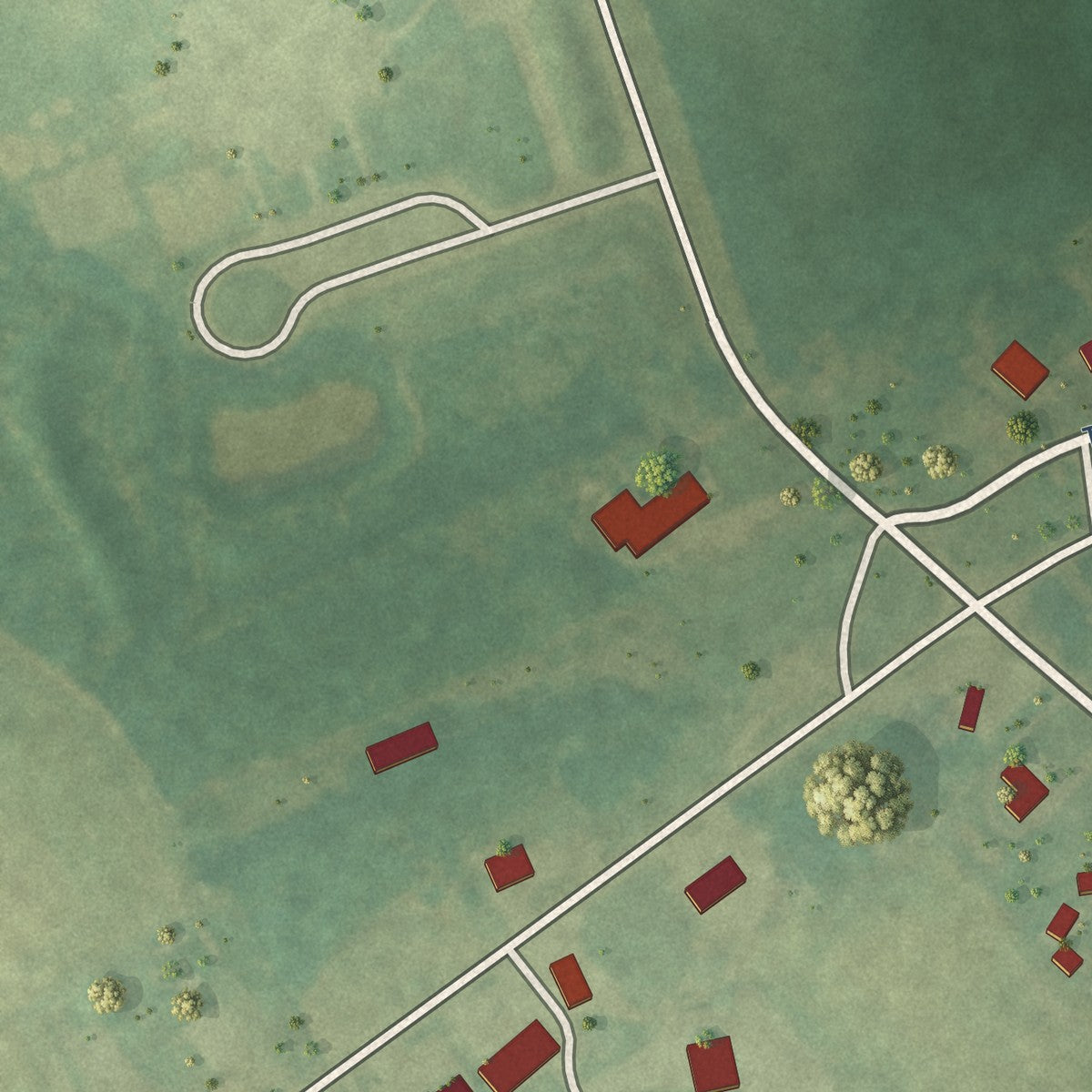Second close-up of the map of Newsoms, Virginia print showing more streets and buildings