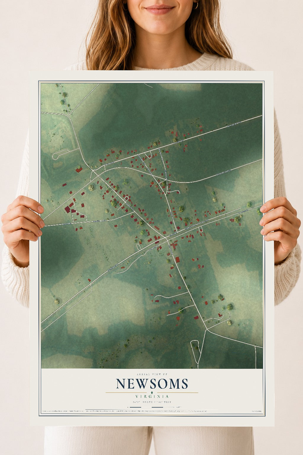 Map of Newsoms, Virginia, 18 x 24 inch unframed archival matte print