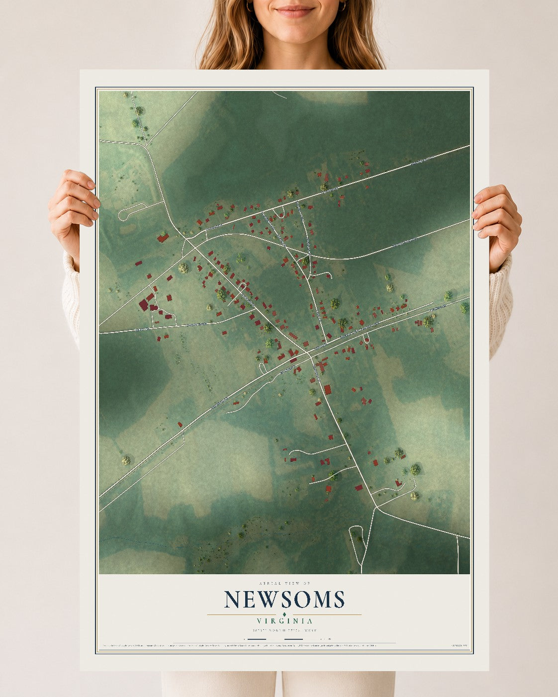 Map of Newsoms, Virginia, 24 x 36 inch unframed archival matte print