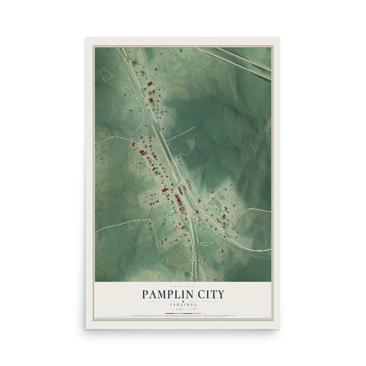 Map of Pamplin City, Virginia, 12 x 18 inch unframed archival matte print