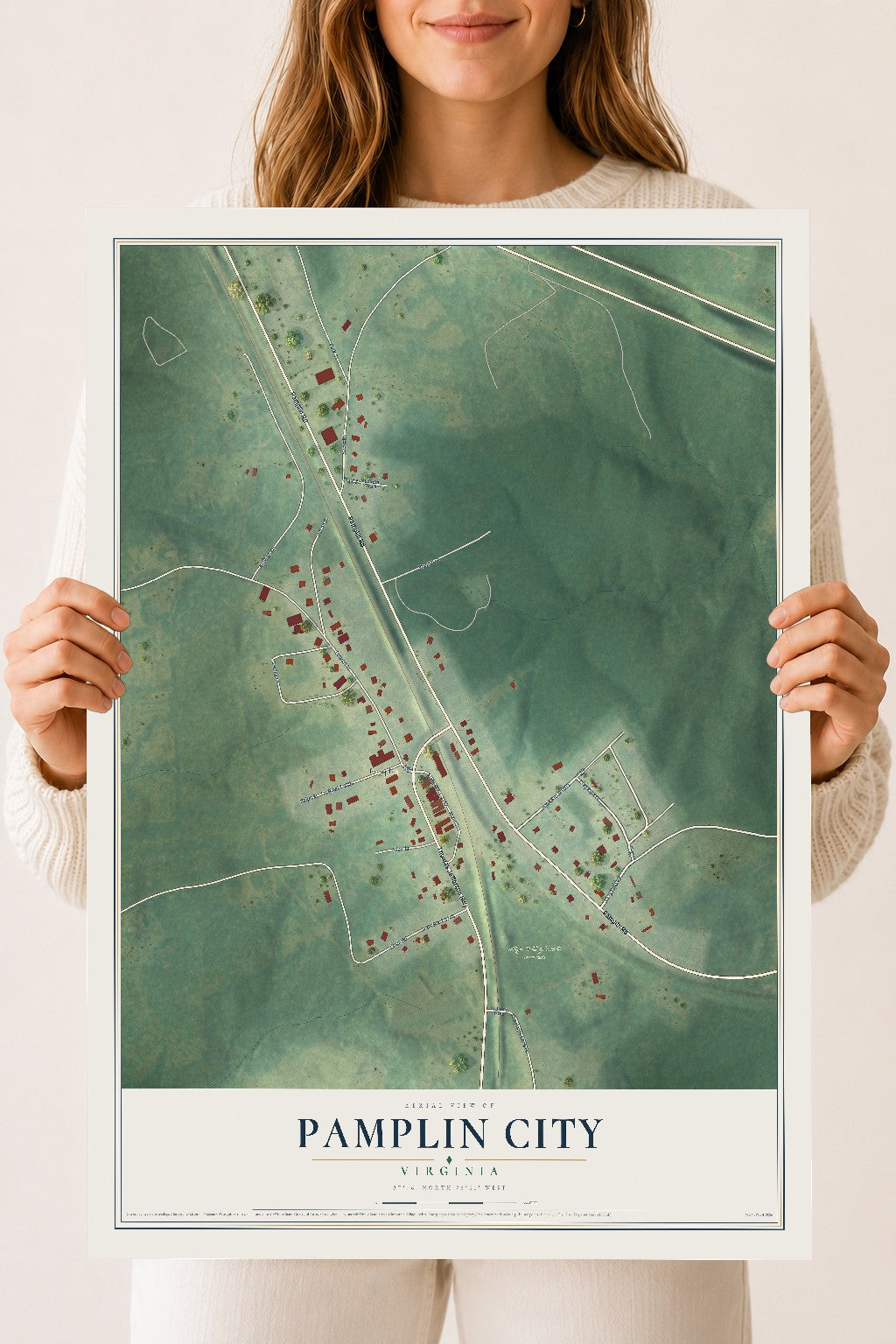 Map of Pamplin City, Virginia, 18 x 24 inch unframed archival matte print
