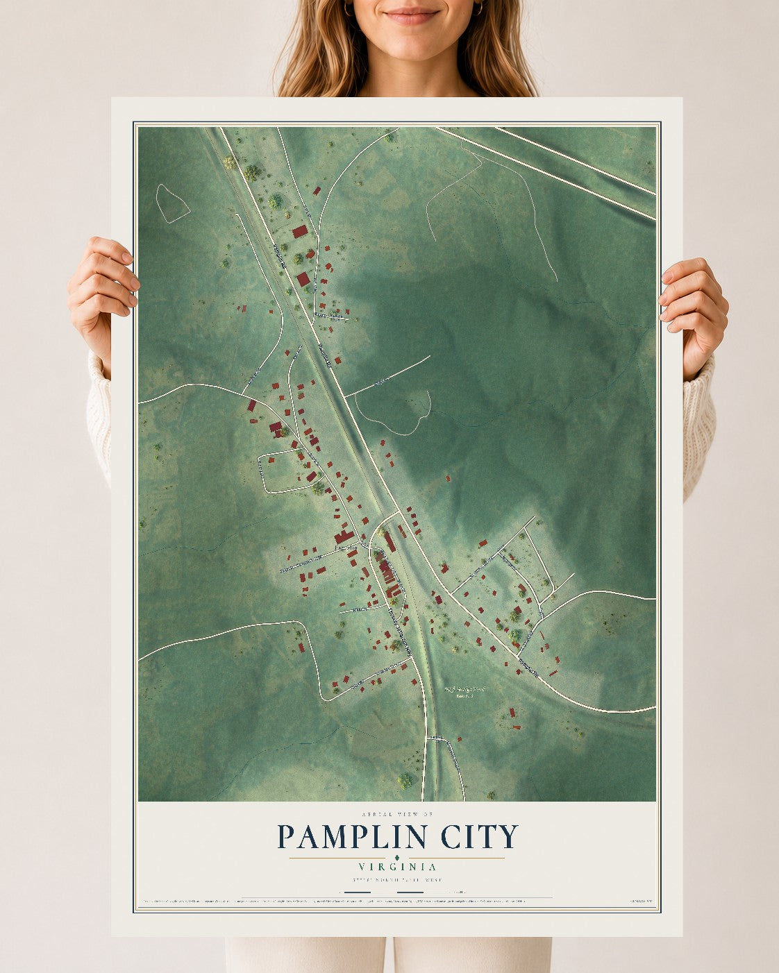Map of Pamplin City, Virginia, 24 x 36 inch unframed archival matte print
