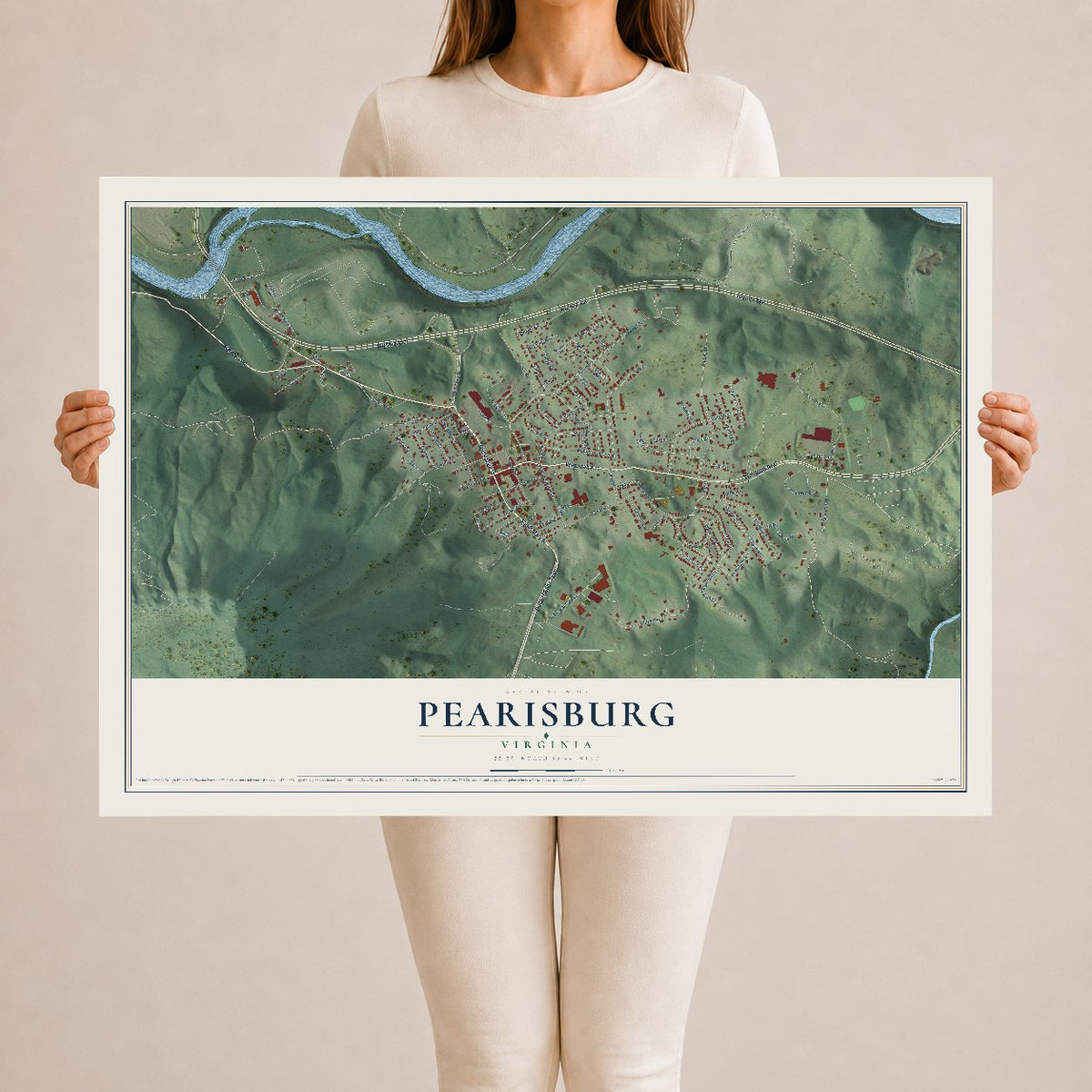 Map of Pearisburg, Virginia, 24 x 36 inch unframed archival matte print