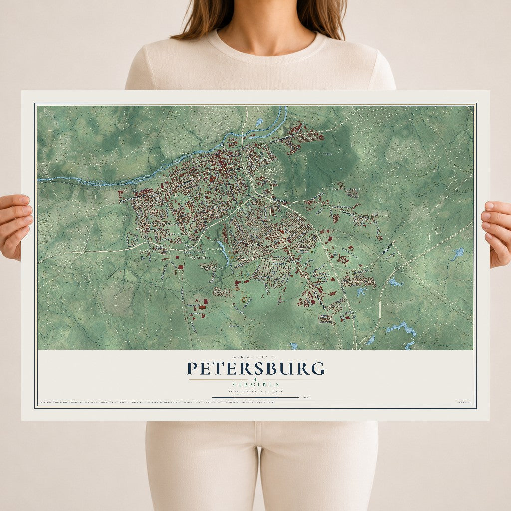 Map of Petersburg, Virginia, 18 x 24 inch unframed archival matte print