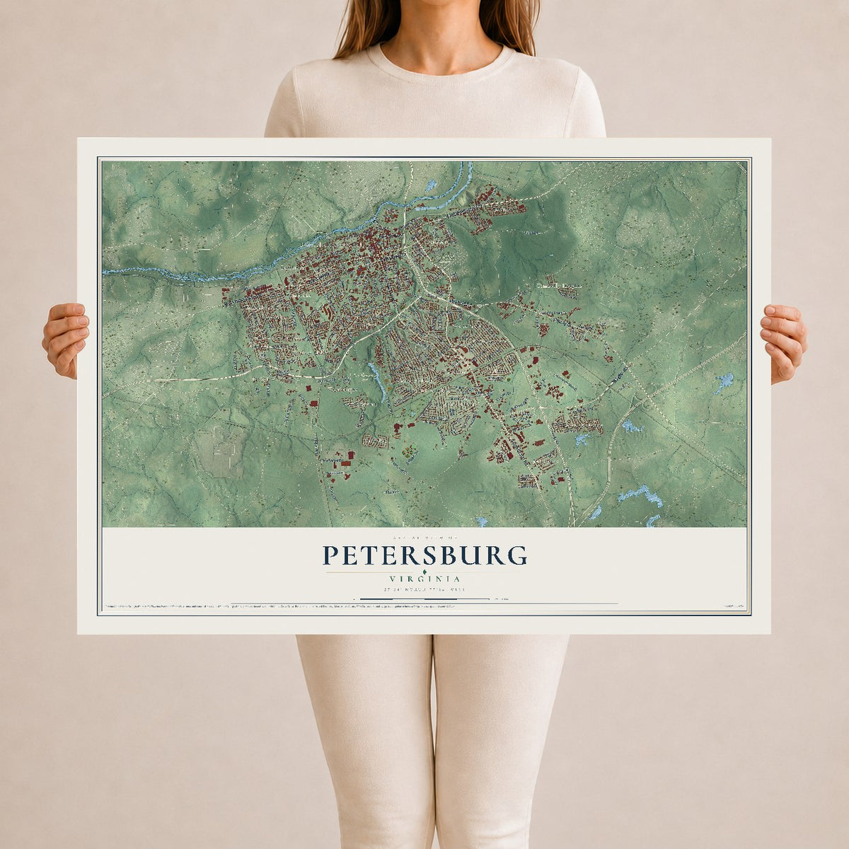 Map of Petersburg, Virginia, 24 x 36 inch unframed archival matte print