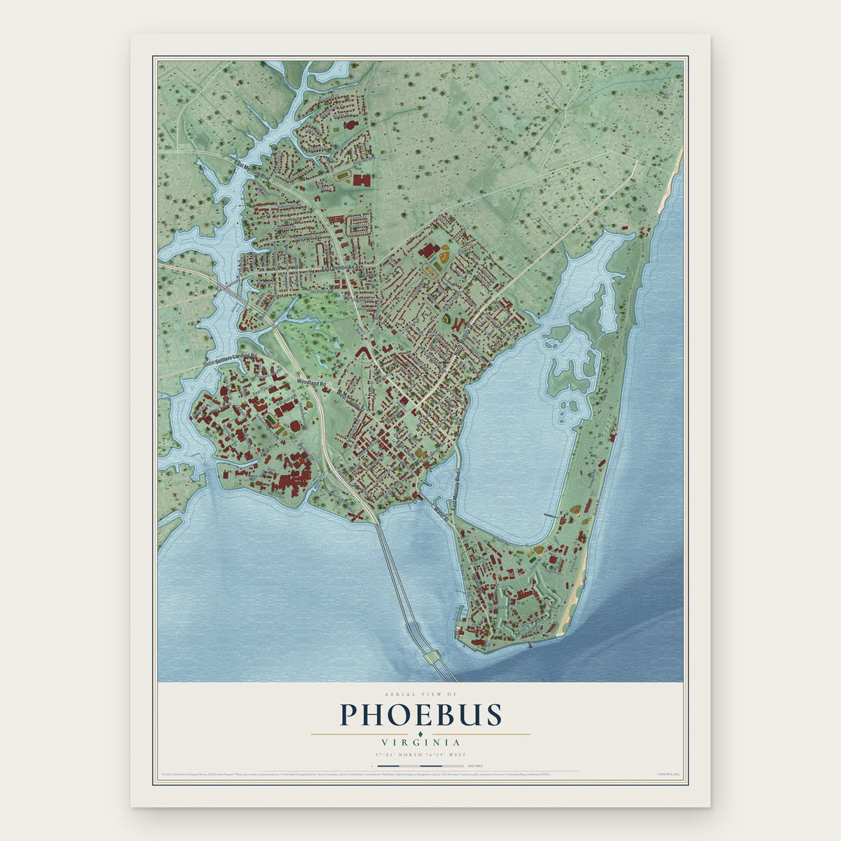 Phoebus, Virginia map print, the full design