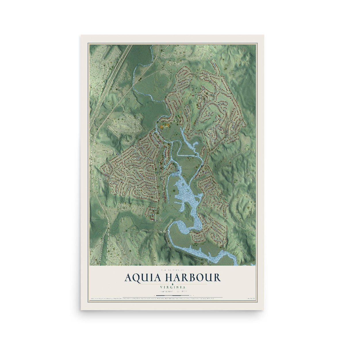 Map of Aquia Harbour, Virginia, 12 x 18 inch unframed archival matte print
