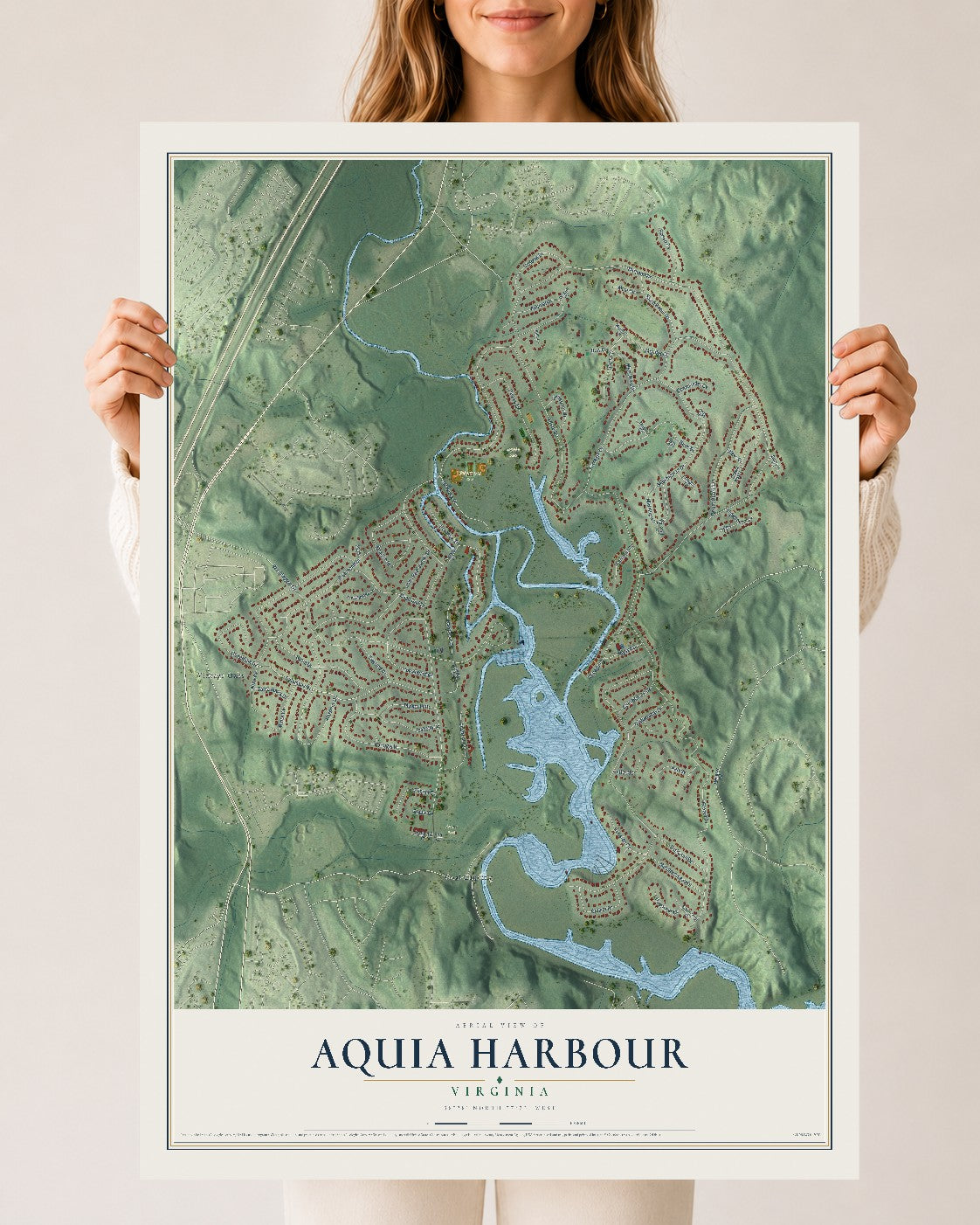 Map of Aquia Harbour, Virginia, 24 x 36 inch unframed archival matte print