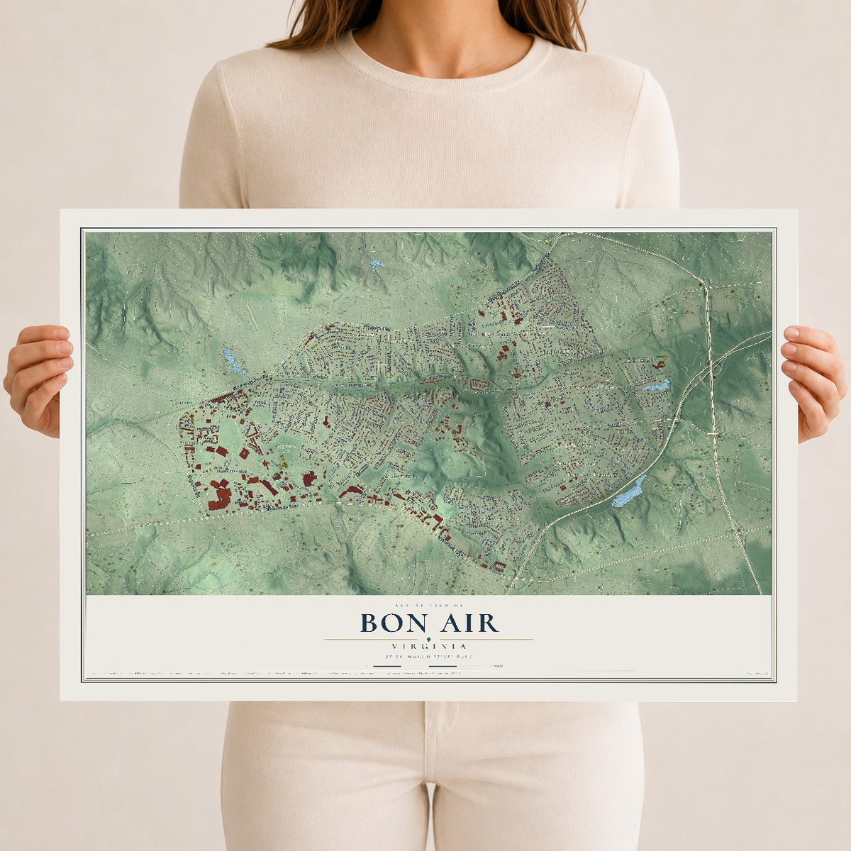 Map of Bon Air, Virginia, 12 x 18 inch unframed archival matte print