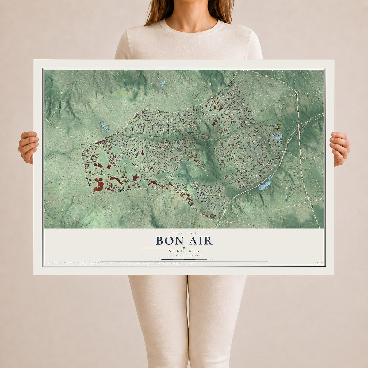 Map of Bon Air, Virginia, 24 x 36 inch unframed archival matte print
