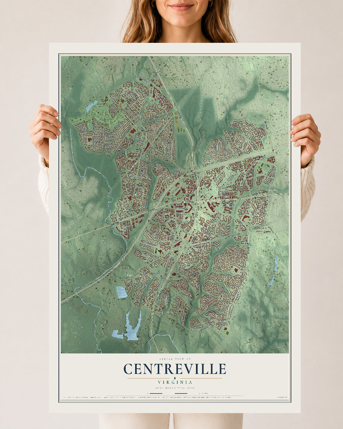 Map of Centreville, Virginia, 24 x 36 inch unframed archival matte print