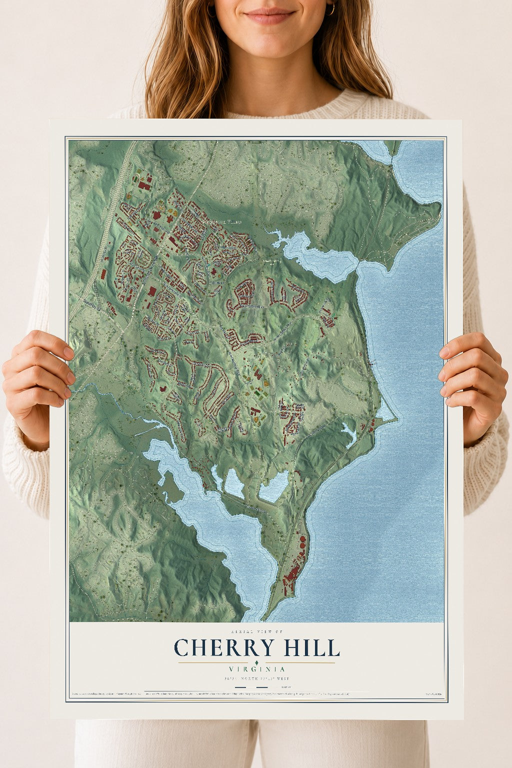 Map of Cherry Hill, Virginia, 18 x 24 inch unframed archival matte print