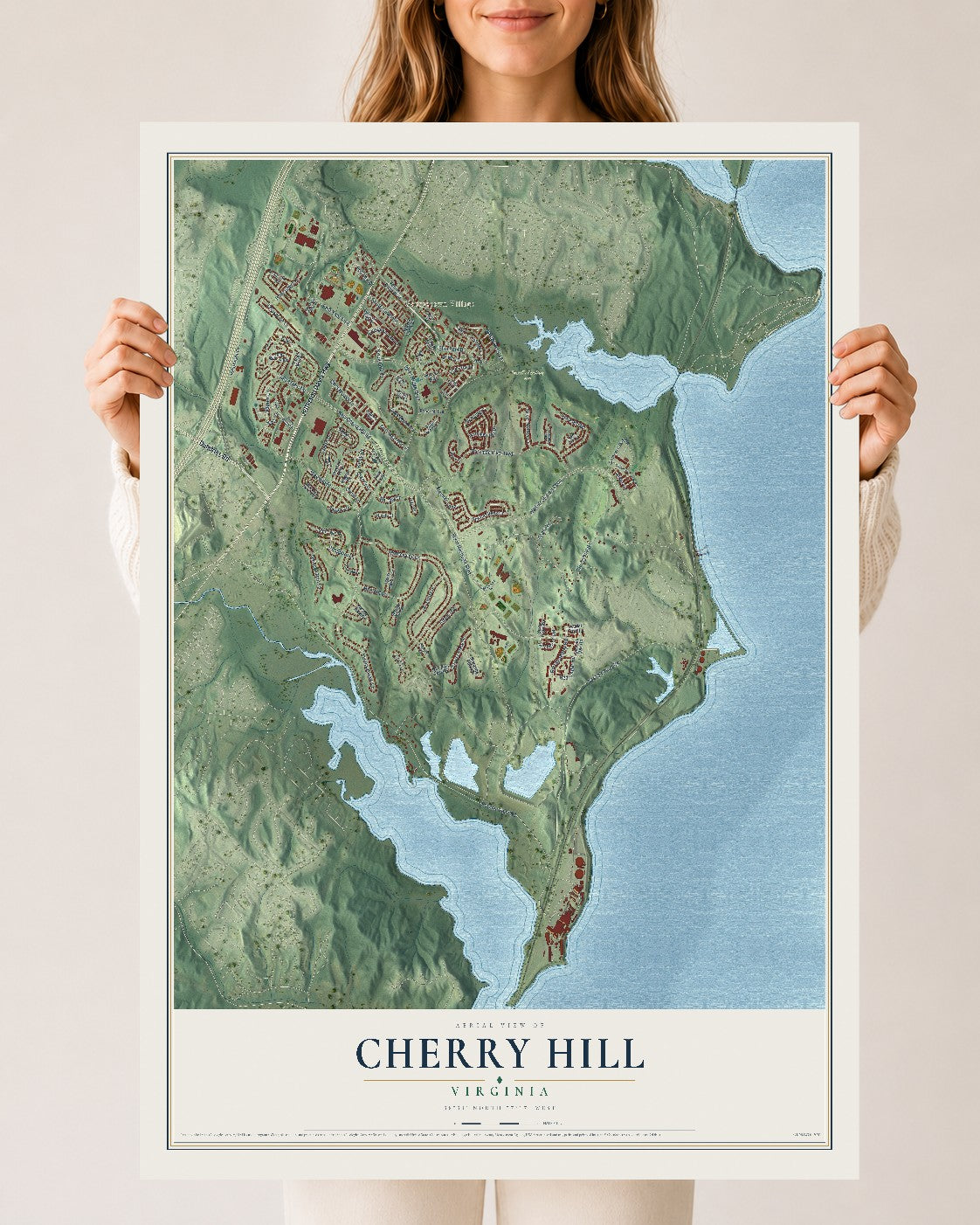 Map of Cherry Hill, Virginia, 24 x 36 inch unframed archival matte print