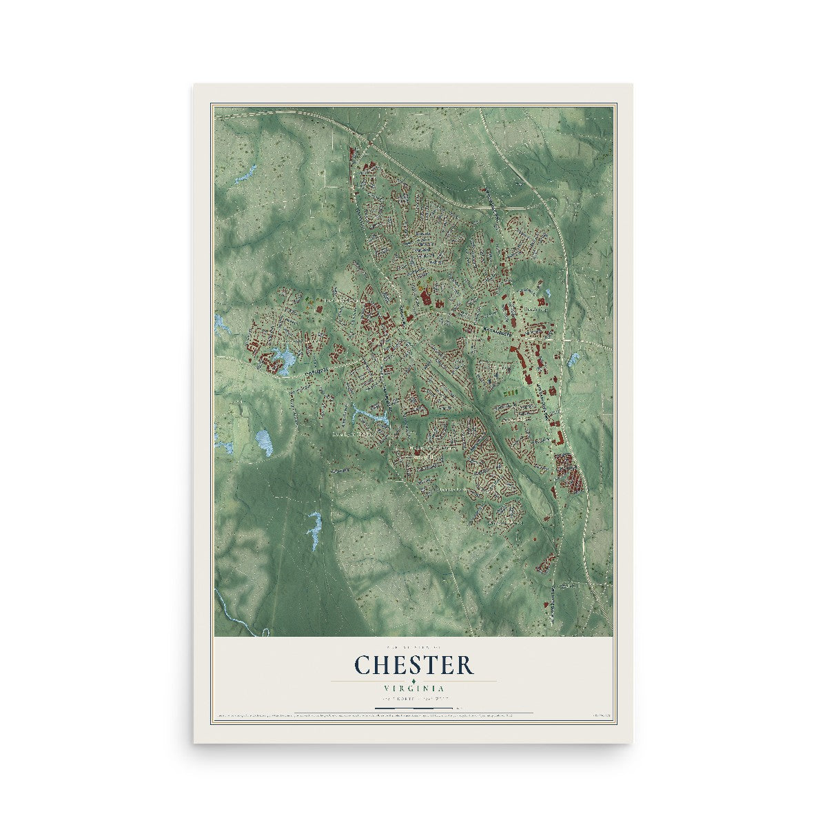 Map of Chester, Virginia, 12 x 18 inch unframed archival matte print