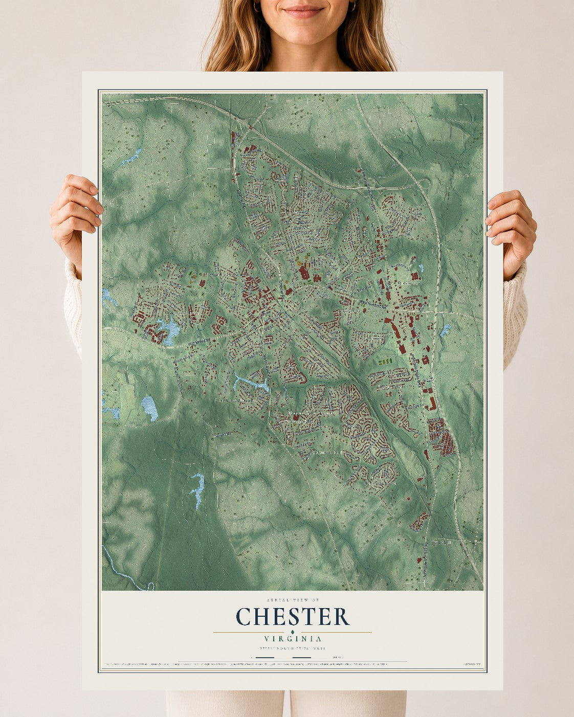 Map of Chester, Virginia, 24 x 36 inch unframed archival matte print