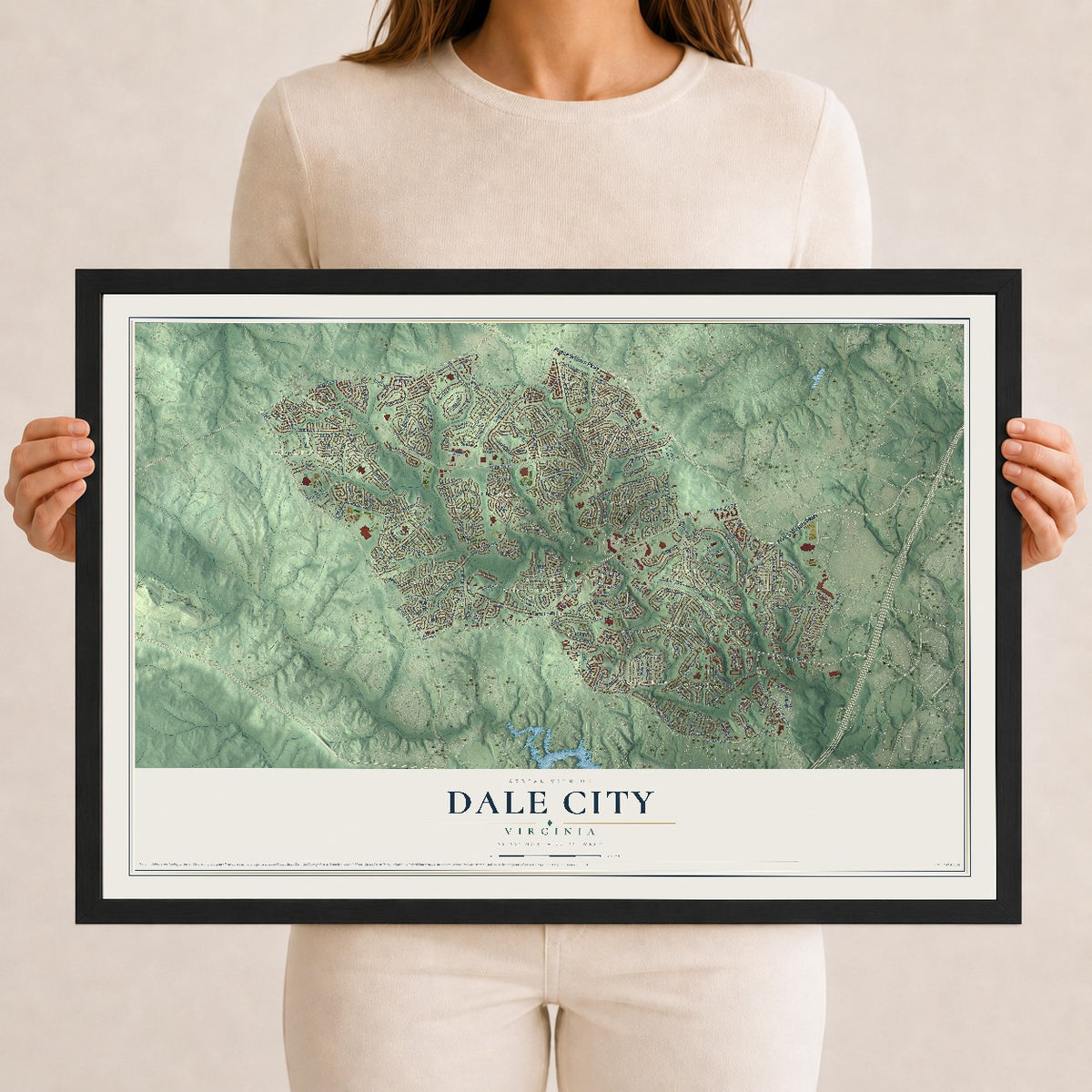 Map of Dale City, Virginia, 12 x 18 inch print in a black wood frame