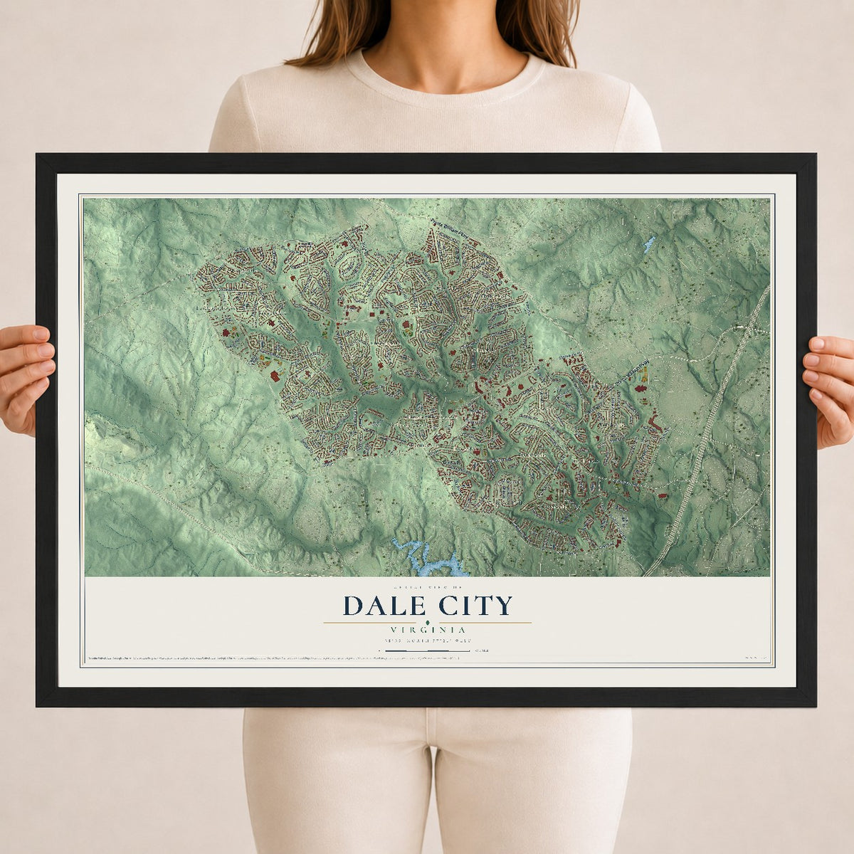 Map of Dale City, Virginia, 18 x 24 inch print in a black wood frame