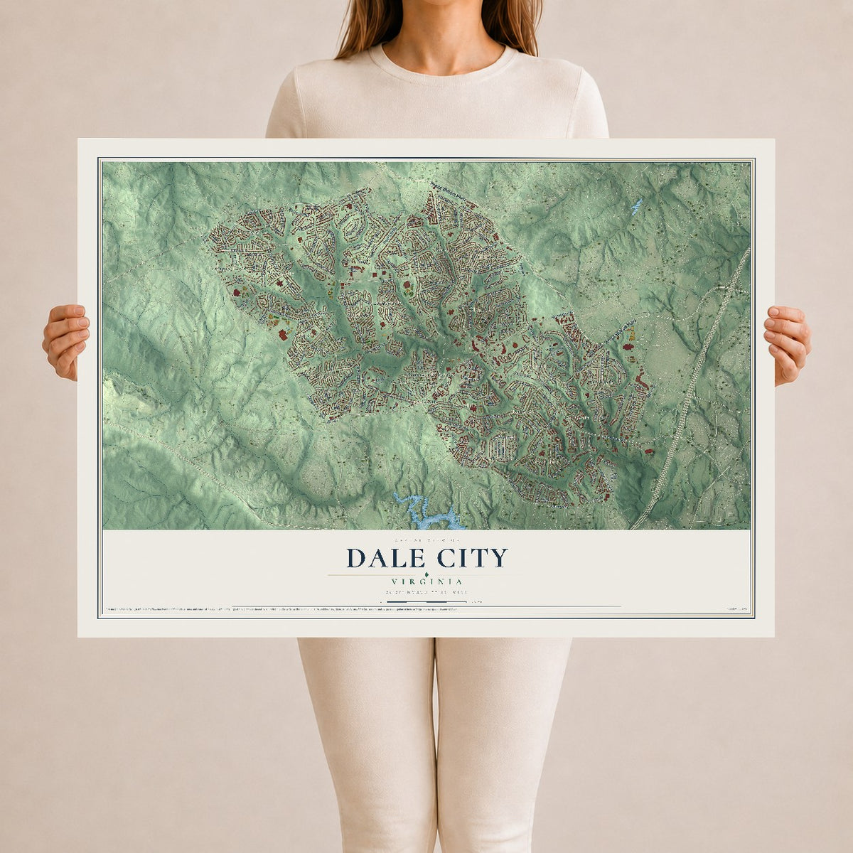 Map of Dale City, Virginia, 24 x 36 inch unframed archival matte print