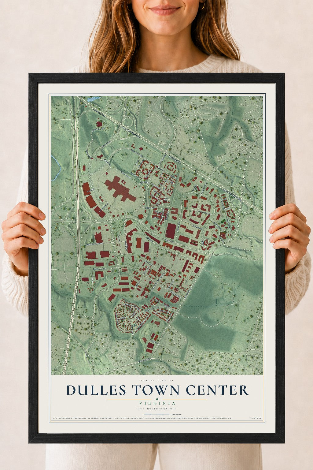 Map of Dulles Town Center, Virginia, 18 x 24 inch print in a black wood frame