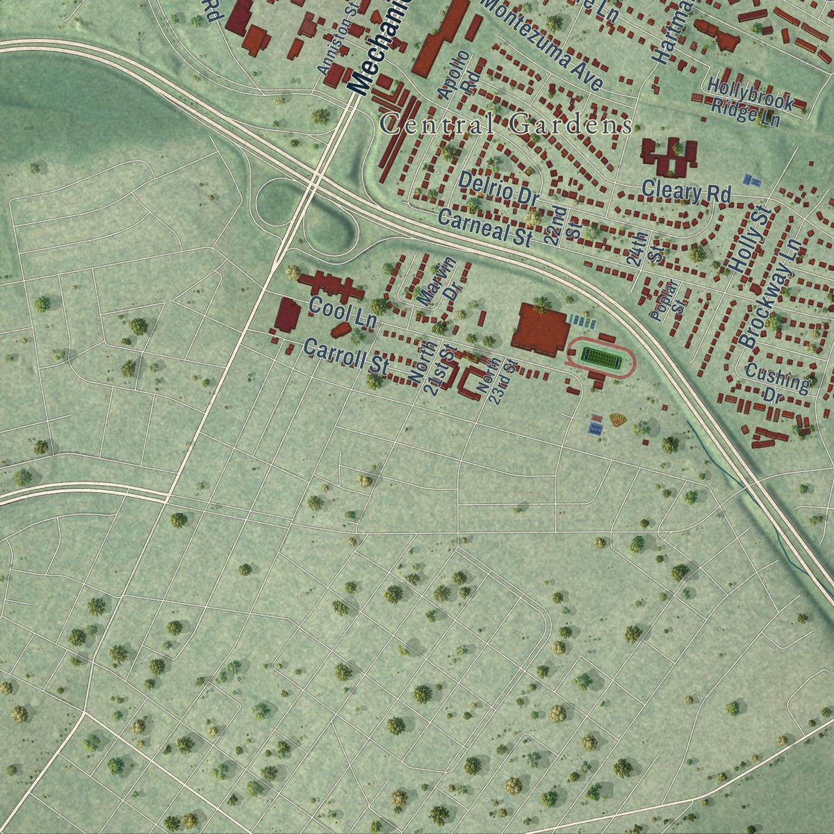 Second close-up of the map of East Highland Park, Virginia print showing more streets and buildings