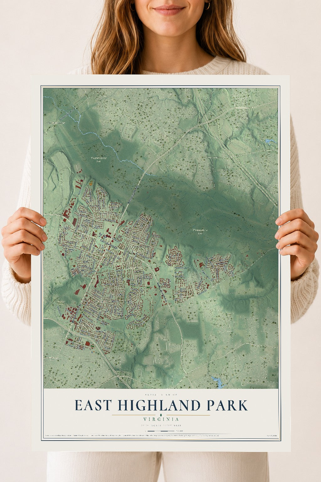 Map of East Highland Park, Virginia, 18 x 24 inch unframed archival matte print