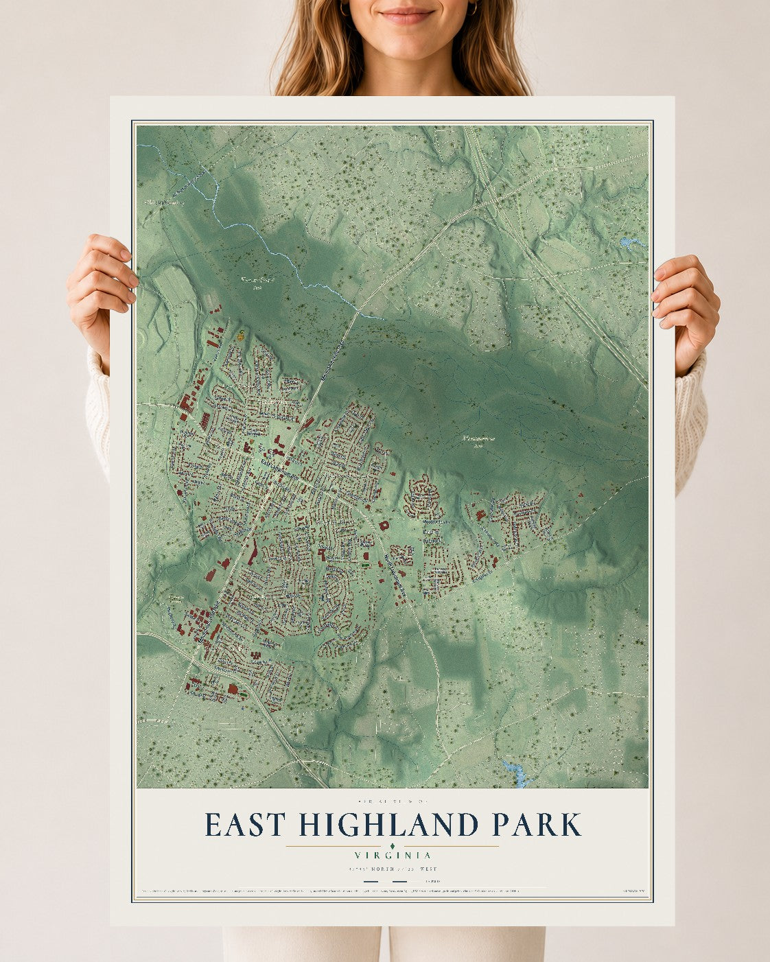Map of East Highland Park, Virginia, 24 x 36 inch unframed archival matte print
