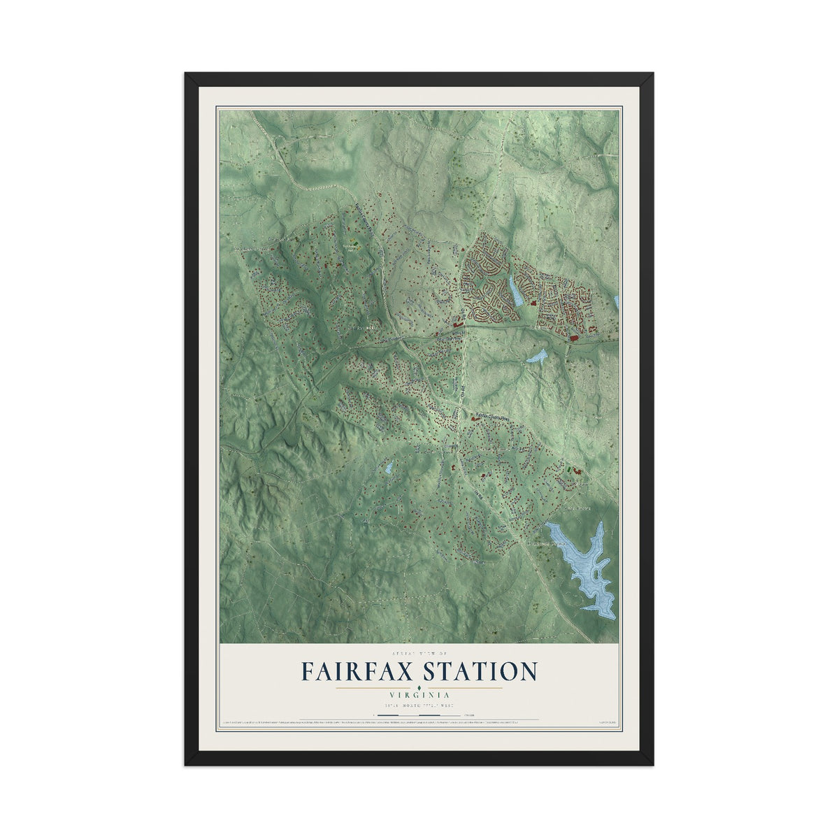 Map of Fairfax Station, Virginia, 12 x 18 inch print in a black wood frame