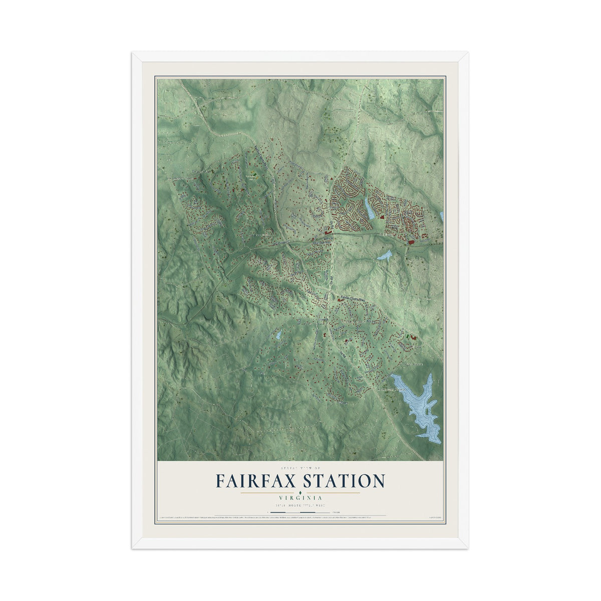 Map of Fairfax Station, Virginia, 12 x 18 inch print in a white wood frame
