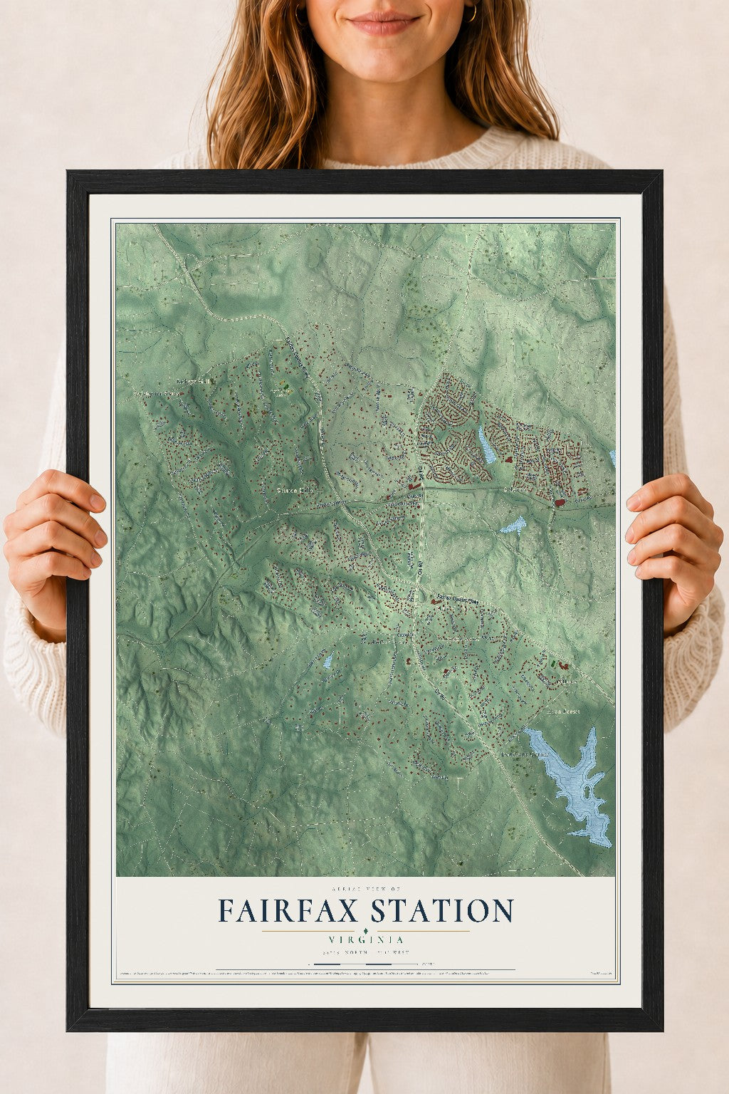 Map of Fairfax Station, Virginia, 18 x 24 inch print in a black wood frame