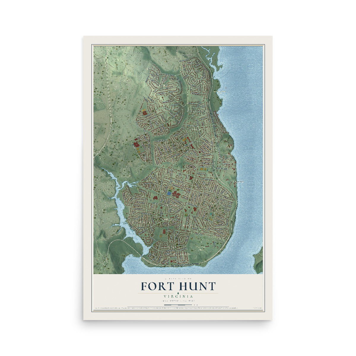 Map of Fort Hunt, Virginia, 12 x 18 inch unframed archival matte print