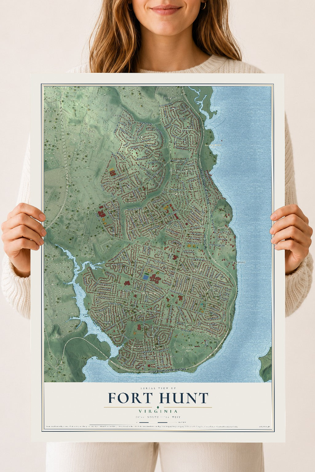 Map of Fort Hunt, Virginia, 18 x 24 inch unframed archival matte print