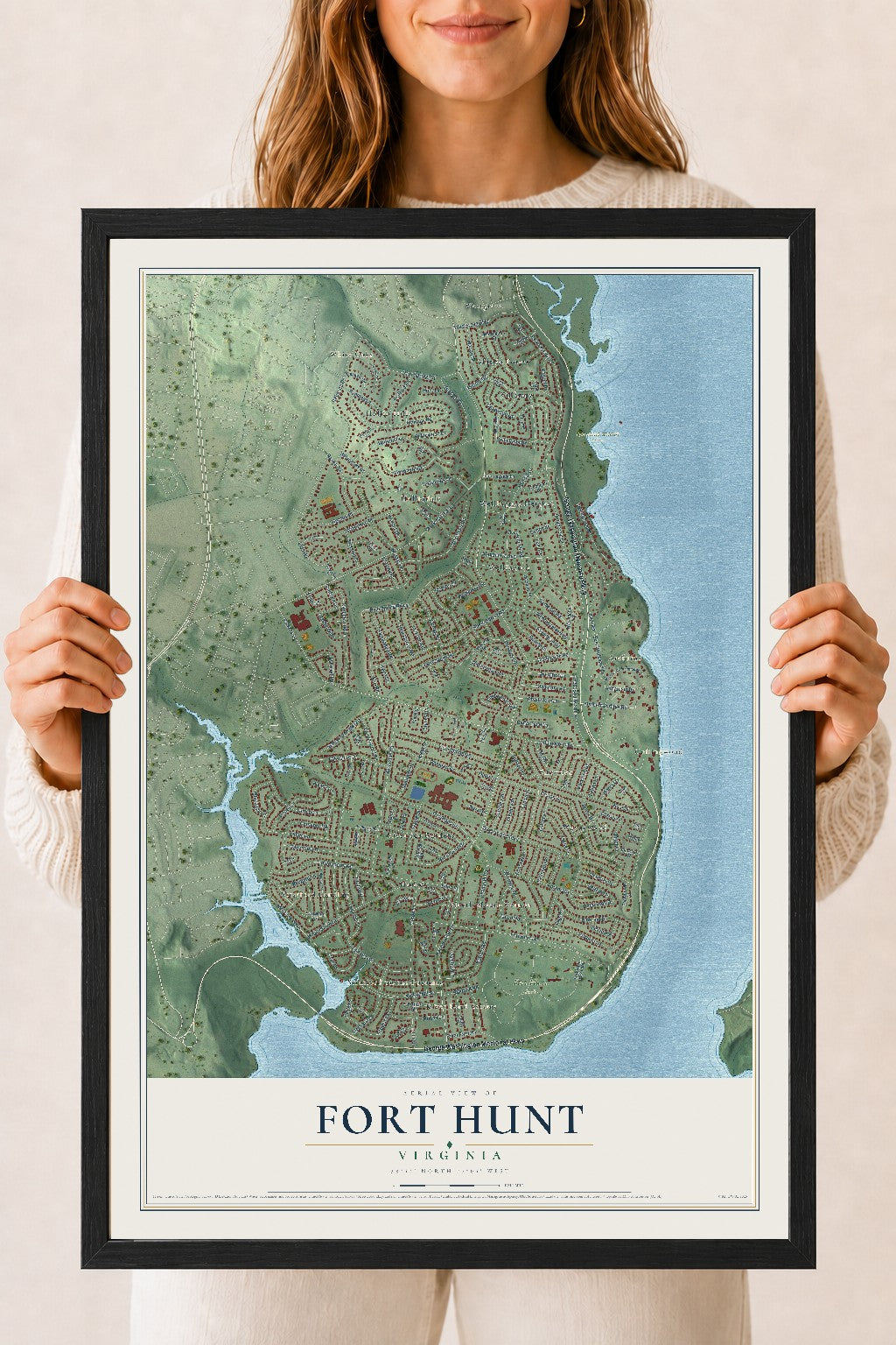 Map of Fort Hunt, Virginia, 18 x 24 inch print in a black wood frame