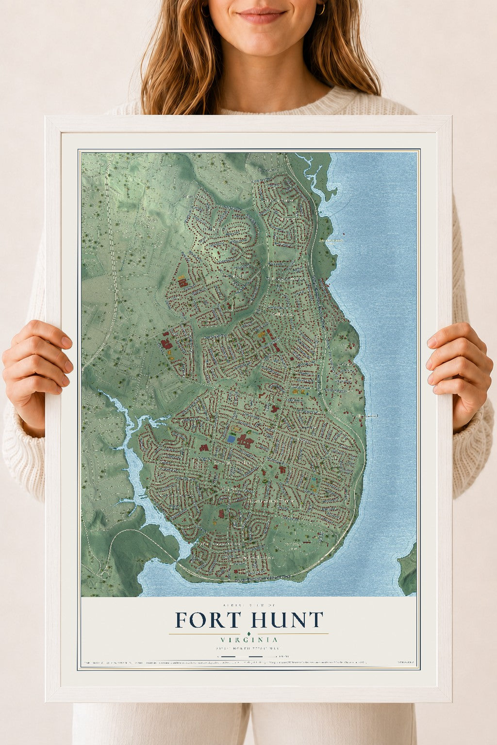 Map of Fort Hunt, Virginia, 18 x 24 inch print in a white wood frame
