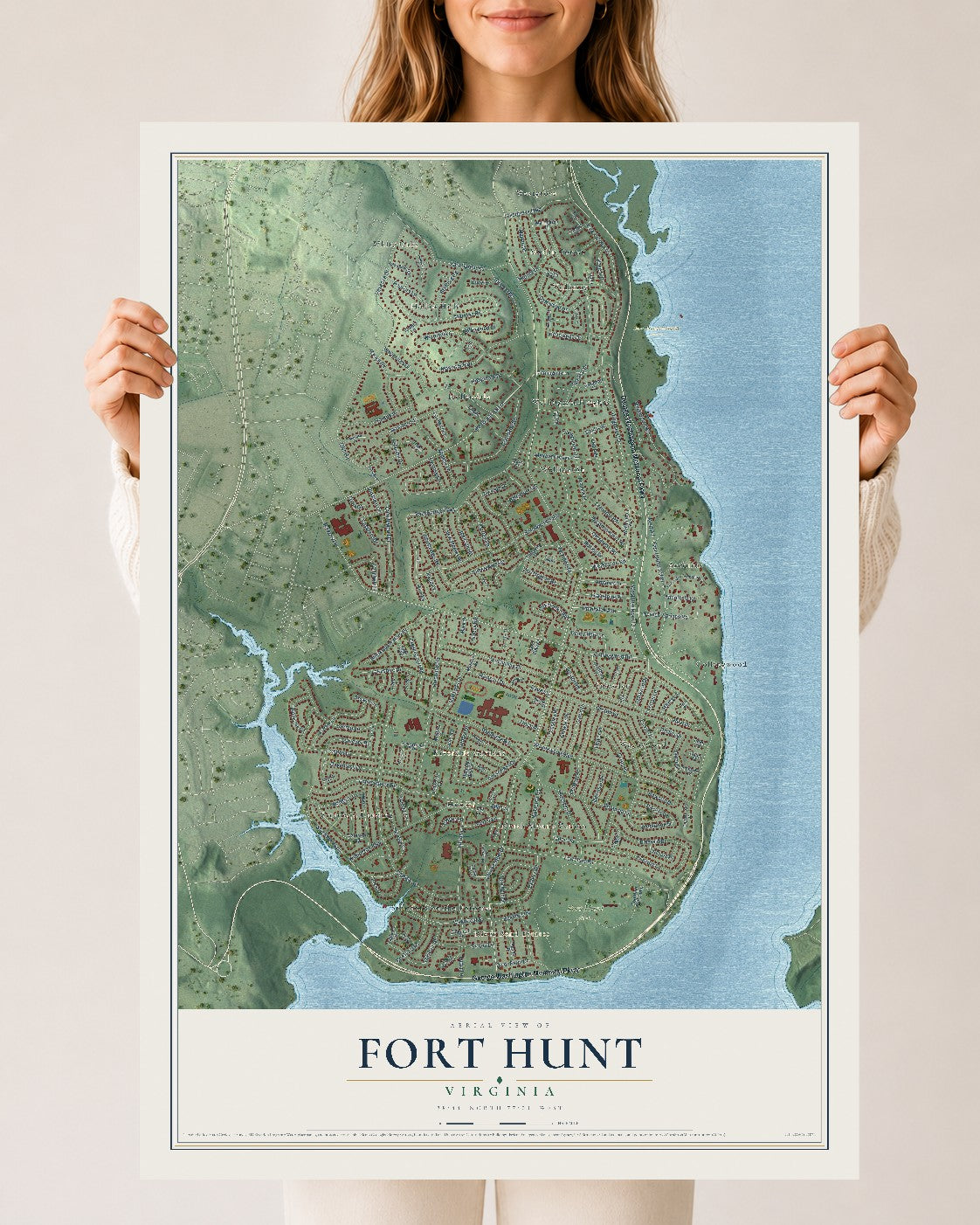 Map of Fort Hunt, Virginia, 24 x 36 inch unframed archival matte print