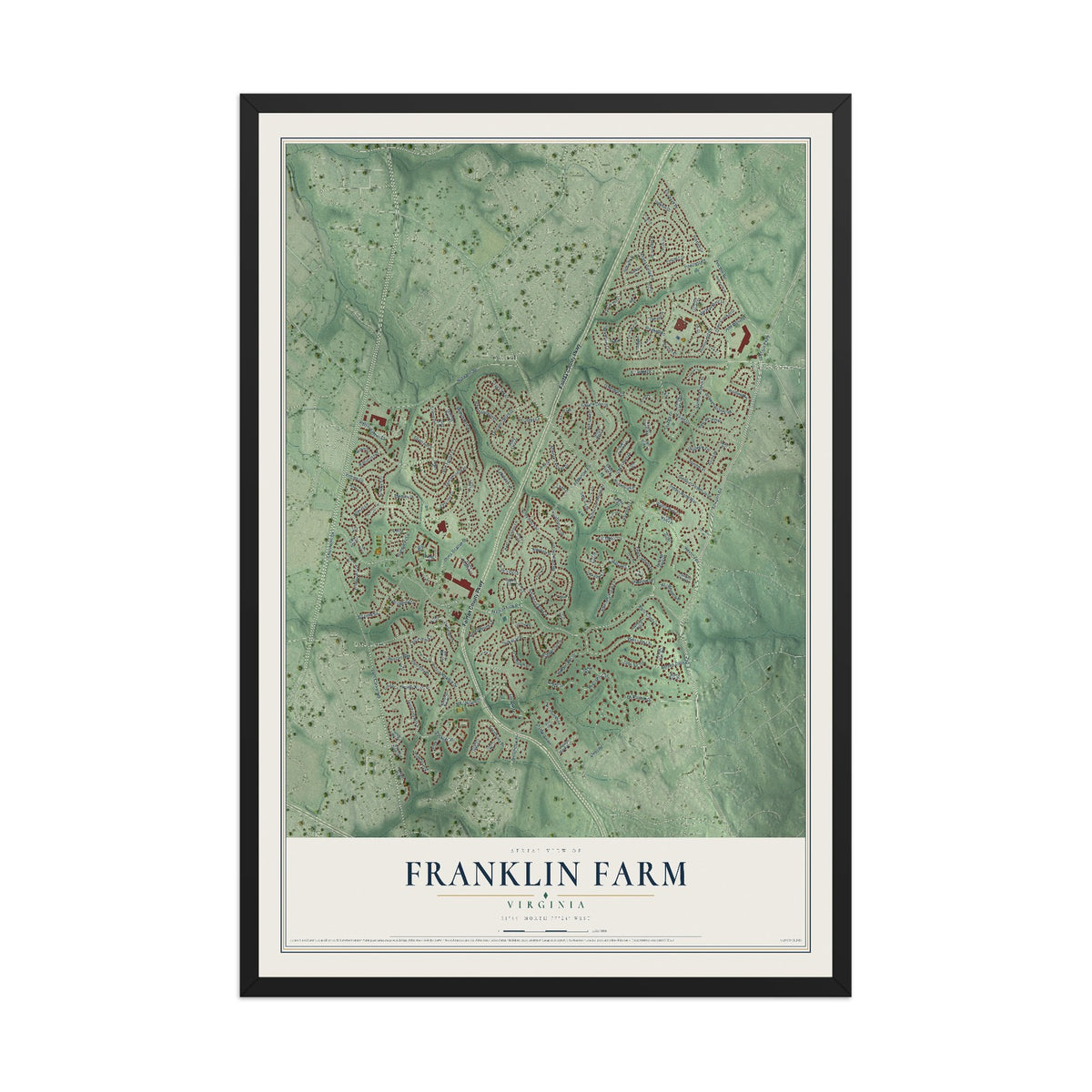 Map of Franklin Farm, Virginia, 12 x 18 inch print in a black wood frame