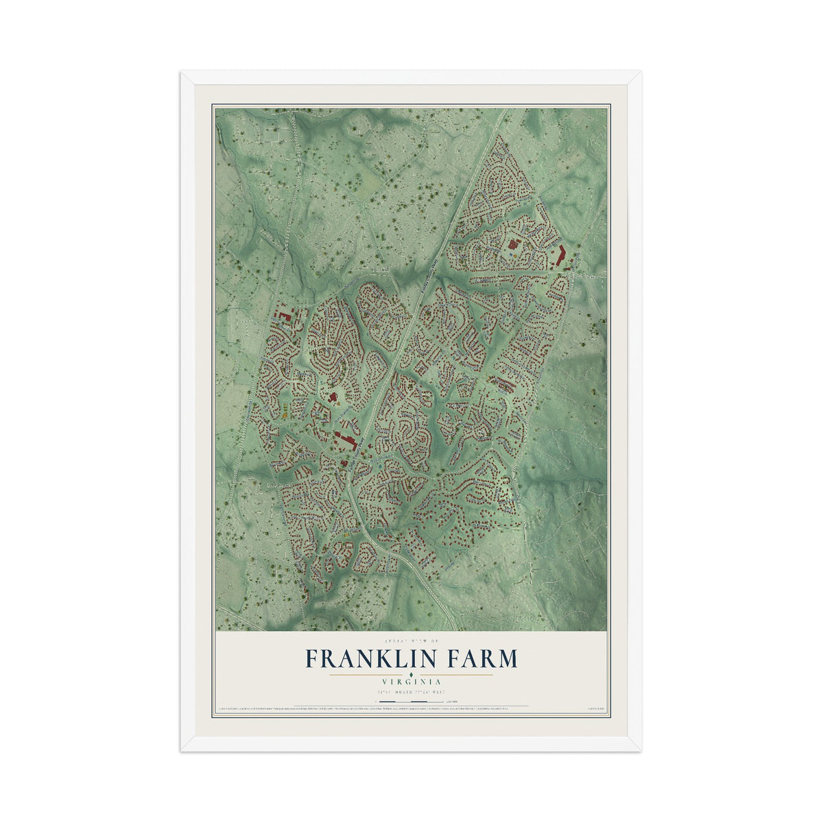 Map of Franklin Farm, Virginia, 12 x 18 inch print in a white wood frame