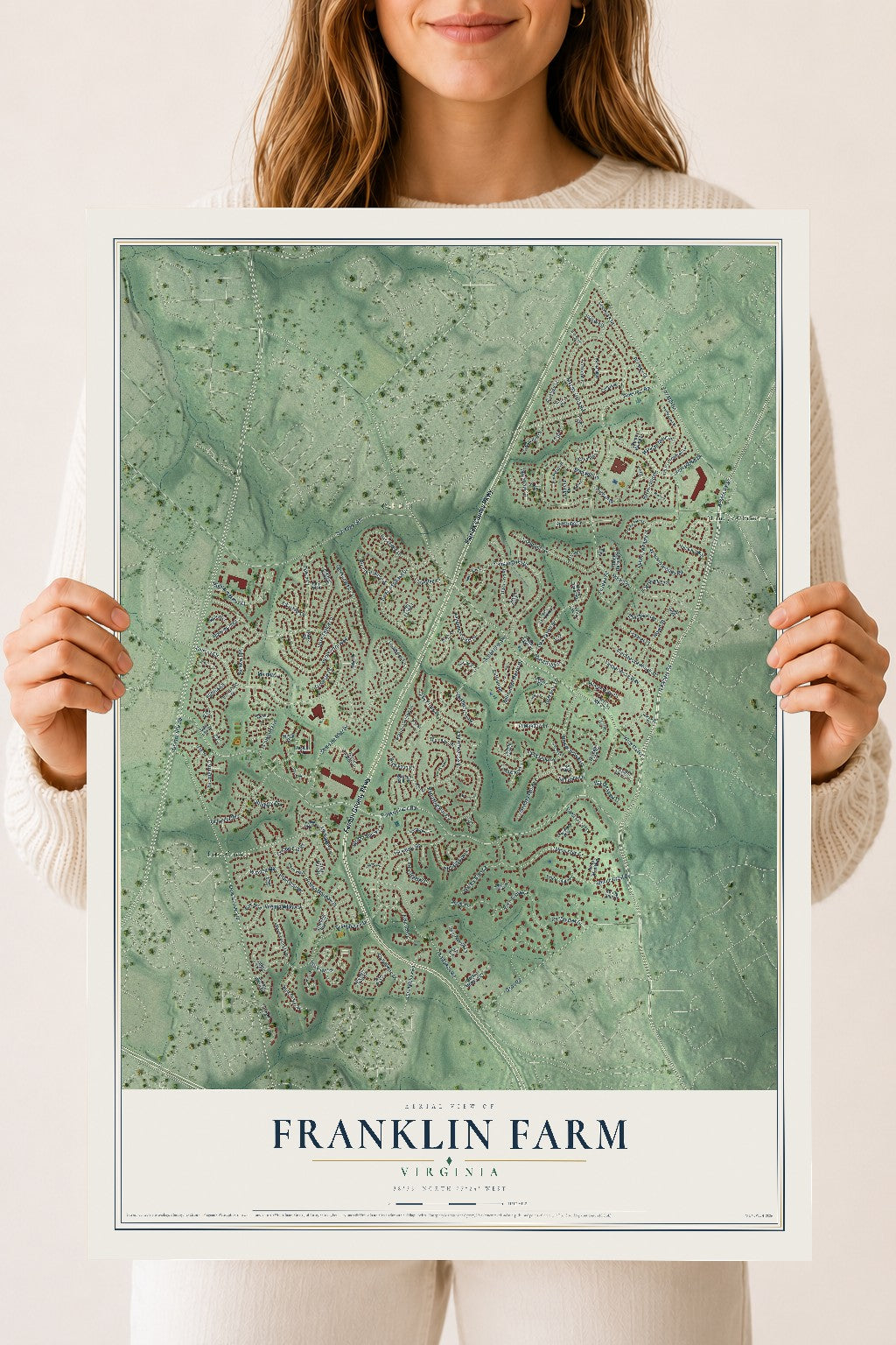 Map of Franklin Farm, Virginia, 18 x 24 inch unframed archival matte print