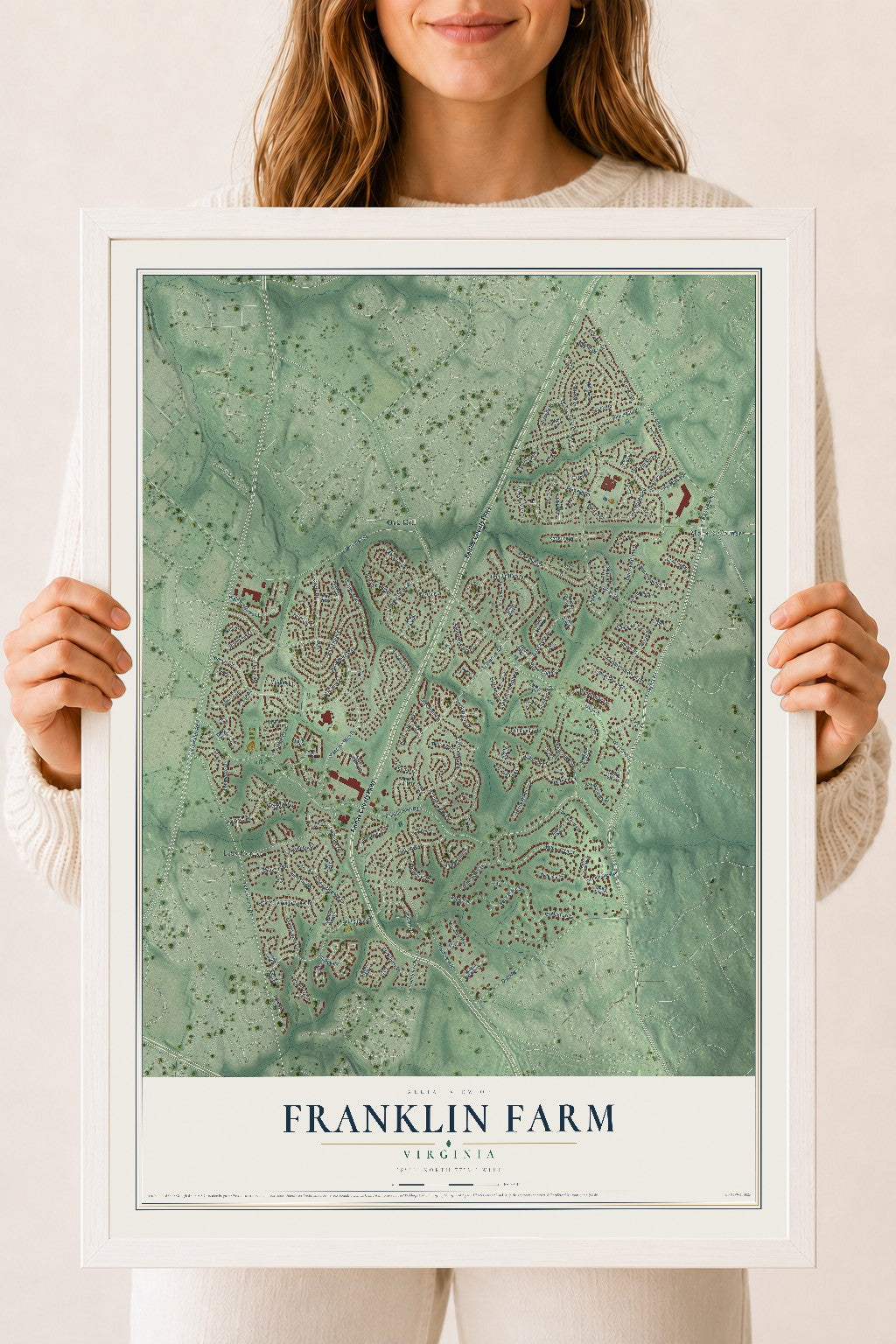 Map of Franklin Farm, Virginia, 18 x 24 inch print in a white wood frame