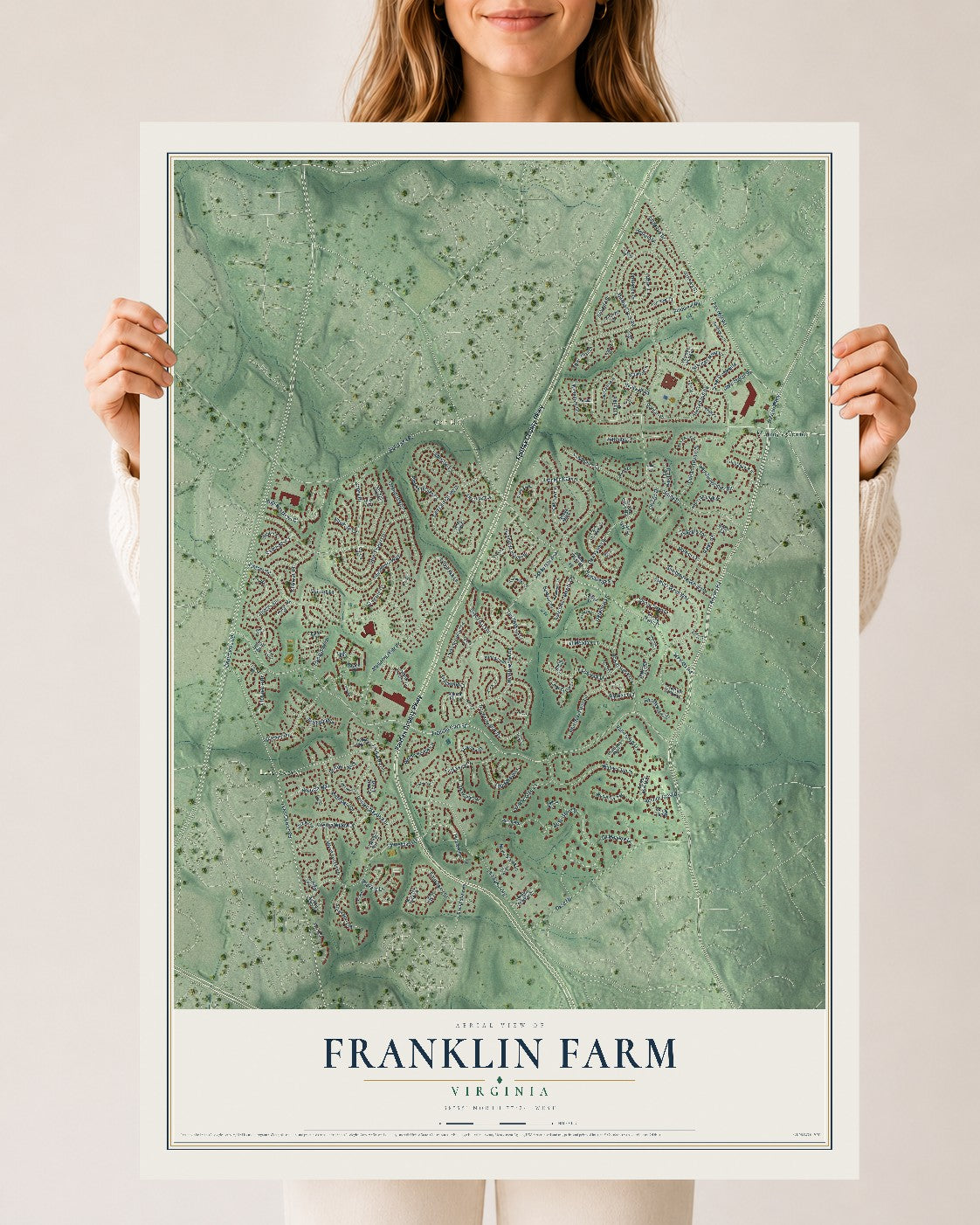 Map of Franklin Farm, Virginia, 24 x 36 inch unframed archival matte print
