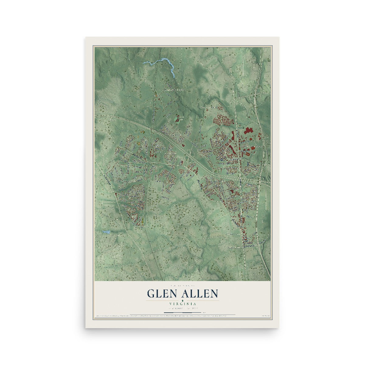 Map of Glen Allen, Virginia, 12 x 18 inch unframed archival matte print
