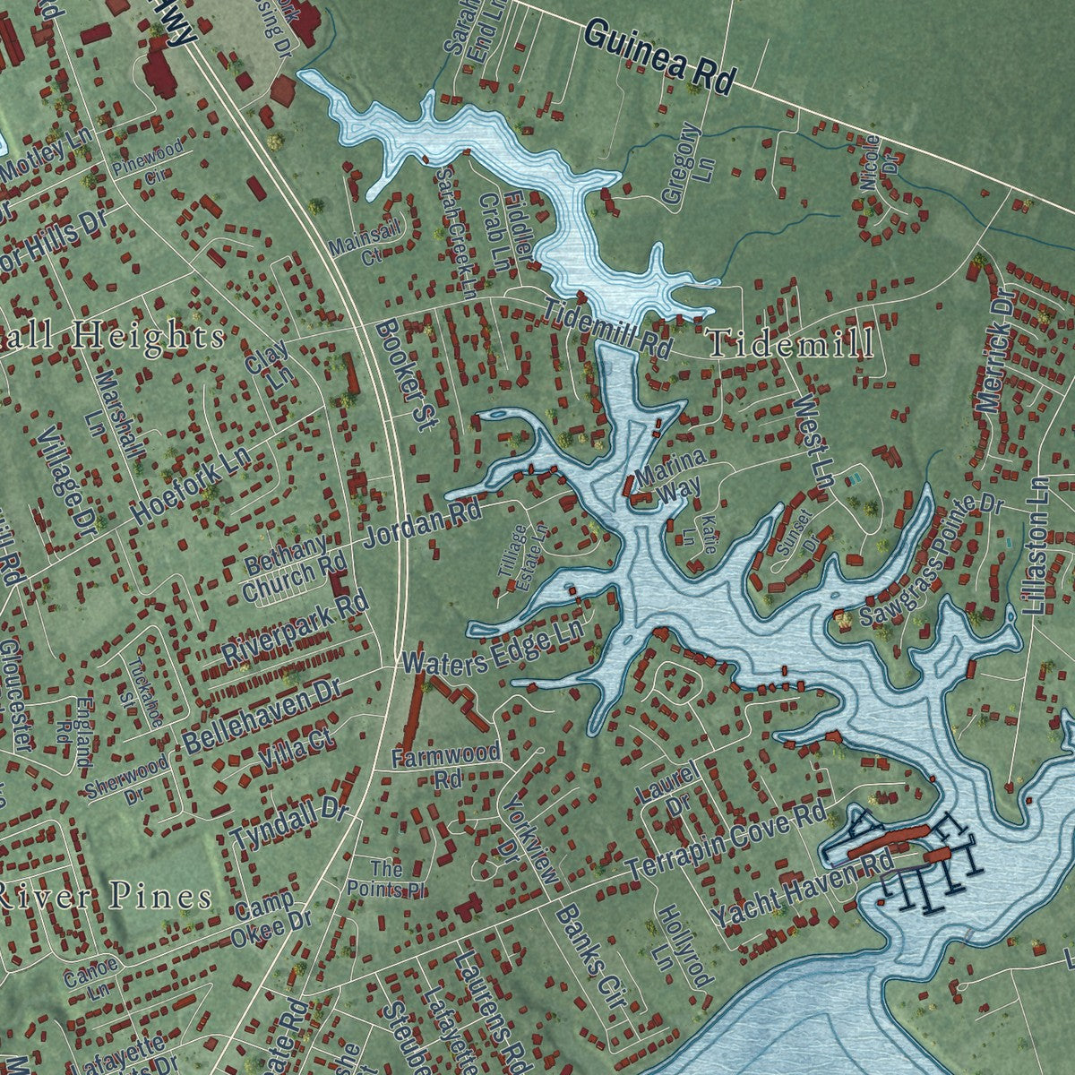 Close-up of the map of Gloucester Point, Virginia print showing street and building detail
