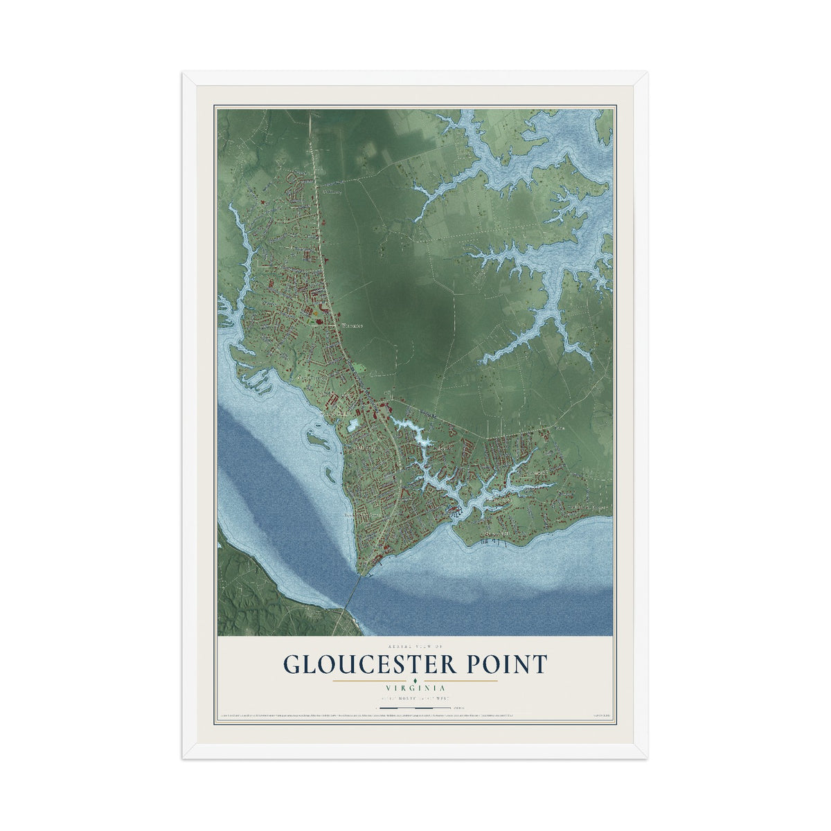 Map of Gloucester Point, Virginia, 12 x 18 inch print in a white wood frame