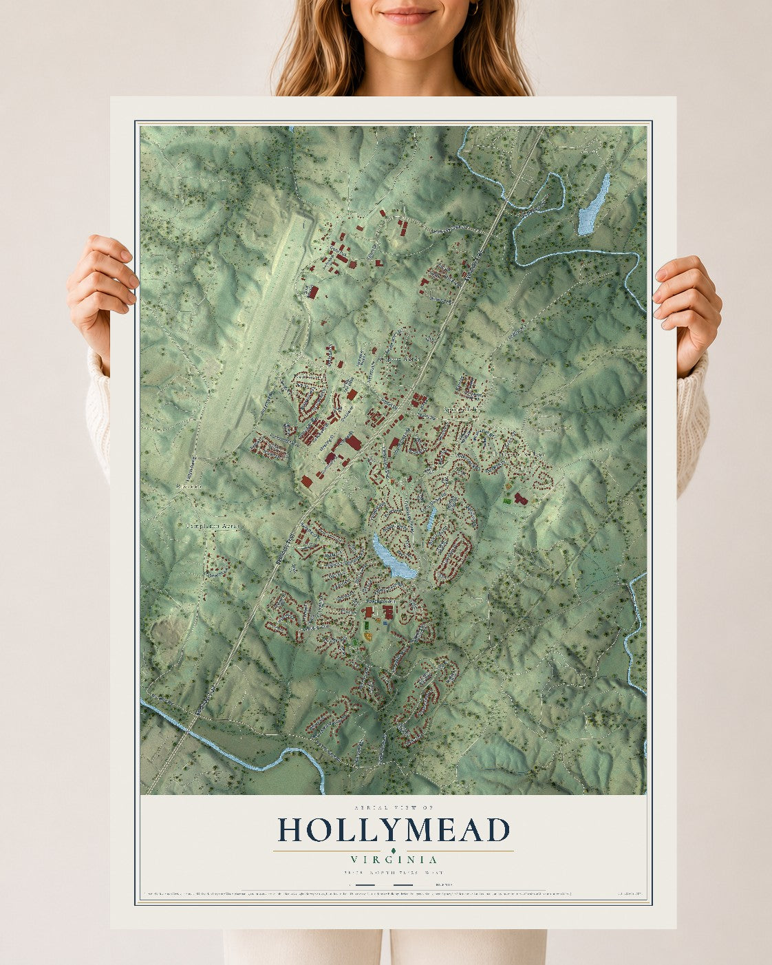 Map of Hollymead, Virginia, 24 x 36 inch unframed archival matte print