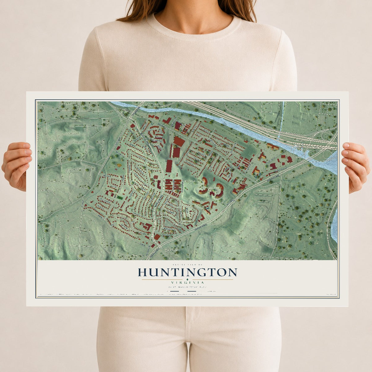 Map of Huntington, Virginia, 12 x 18 inch unframed archival matte print