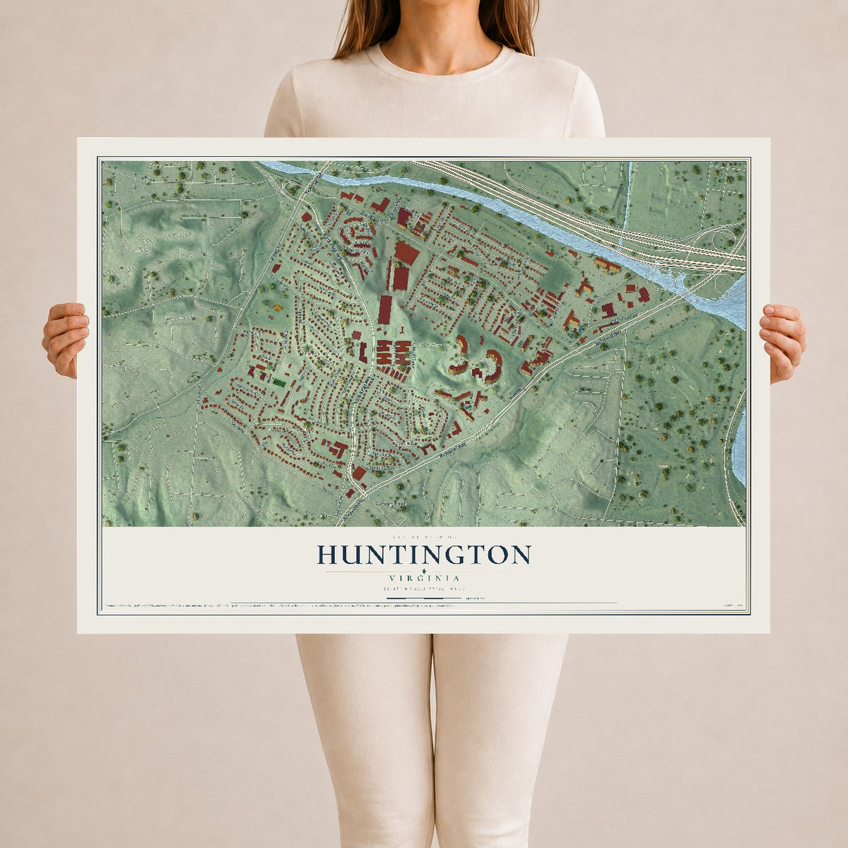 Map of Huntington, Virginia, 24 x 36 inch unframed archival matte print