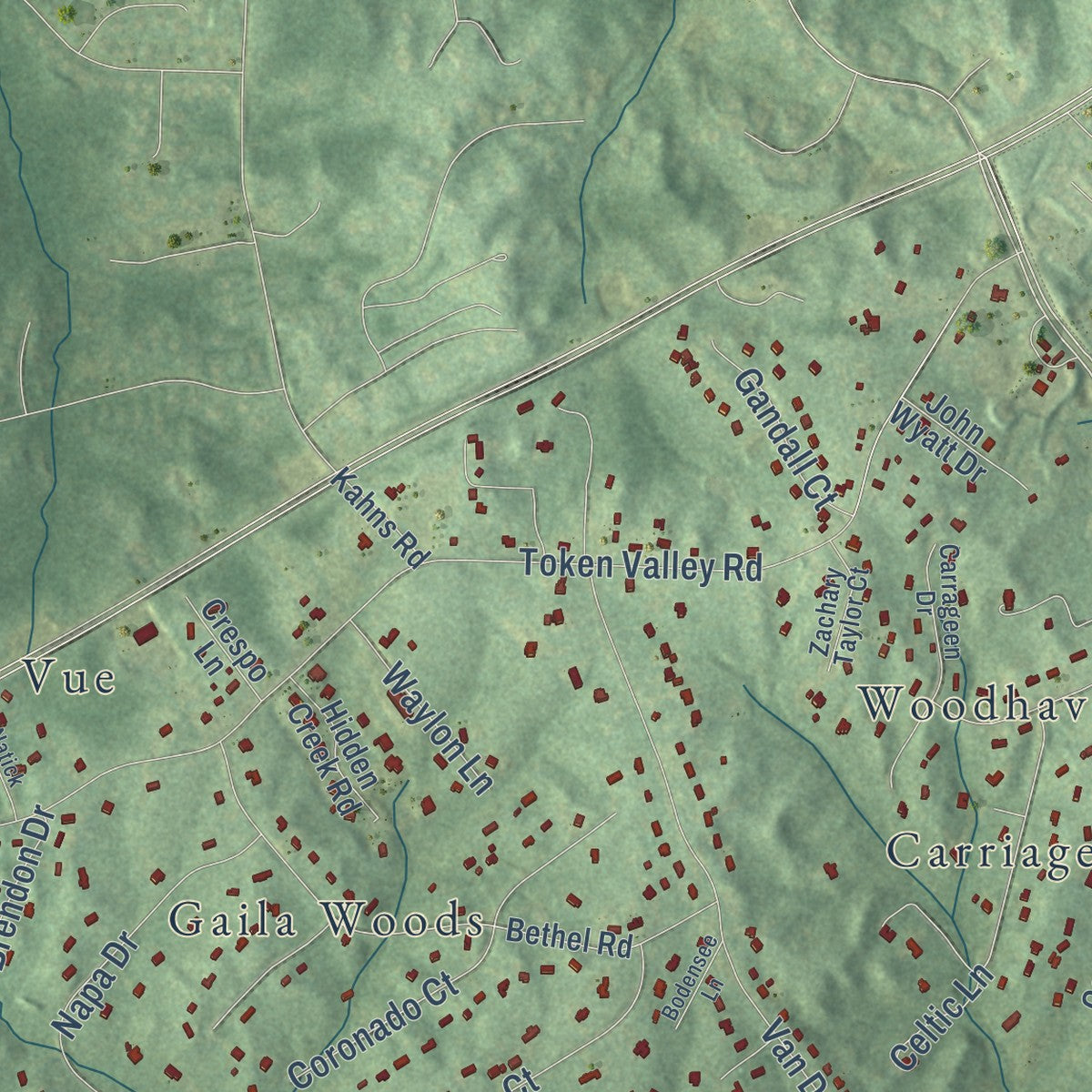 Second close-up of the map of Independent Hill, Virginia print showing more streets and buildings