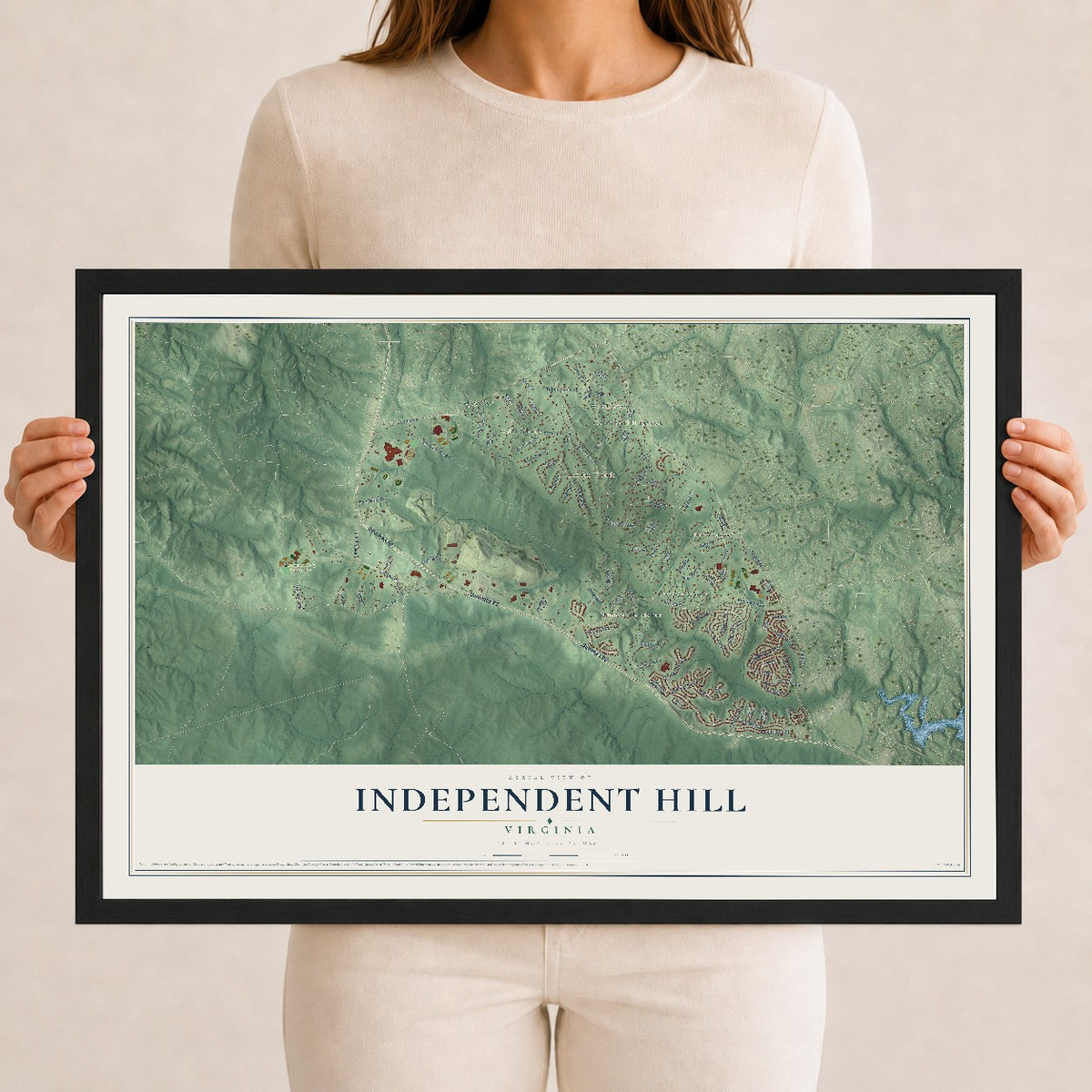 Map of Independent Hill, Virginia, 12 x 18 inch print in a black wood frame